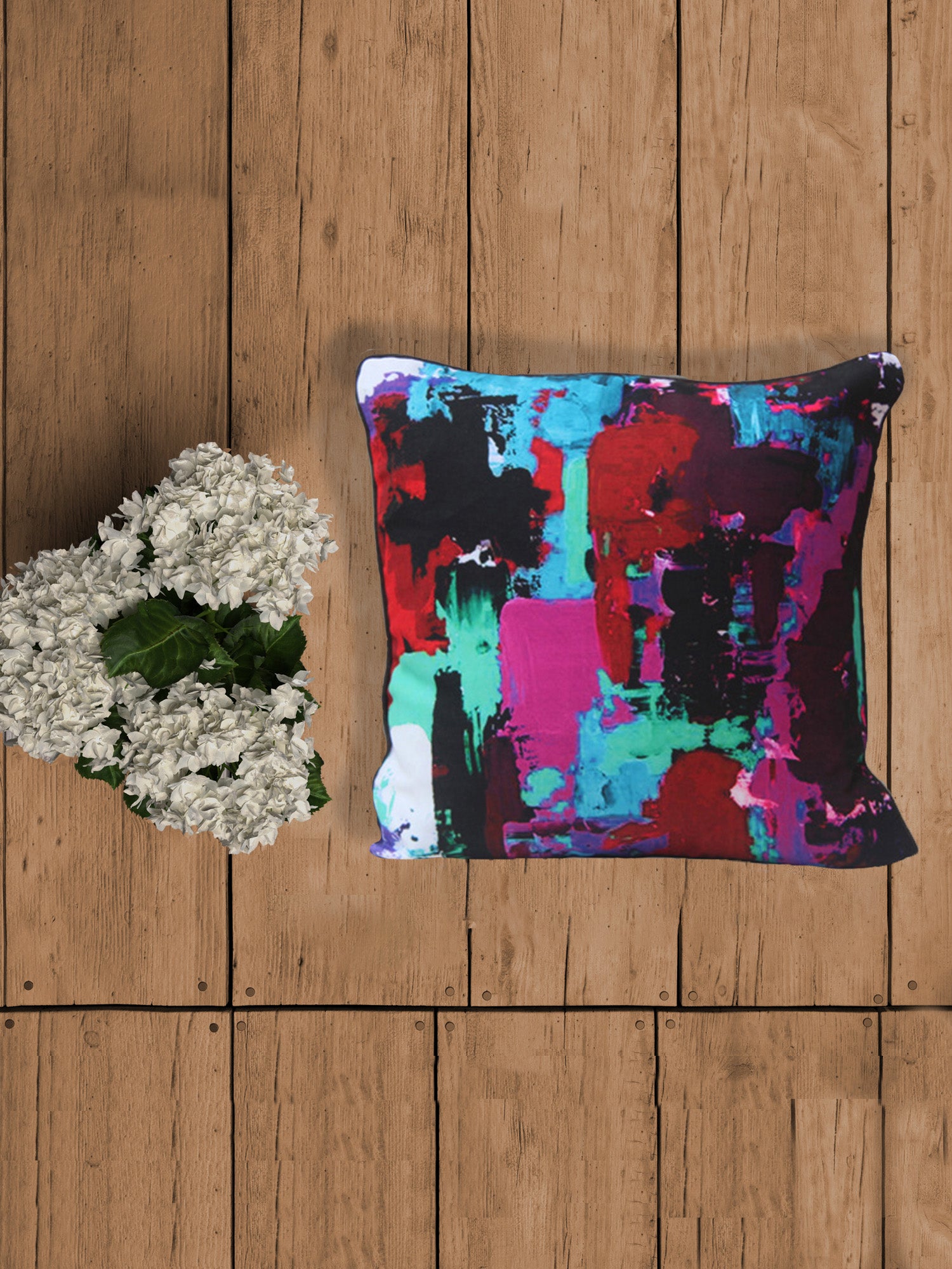 Printed Cushion Cover With Cord Piping 100% Polyester Multi Color - 16" X 16"