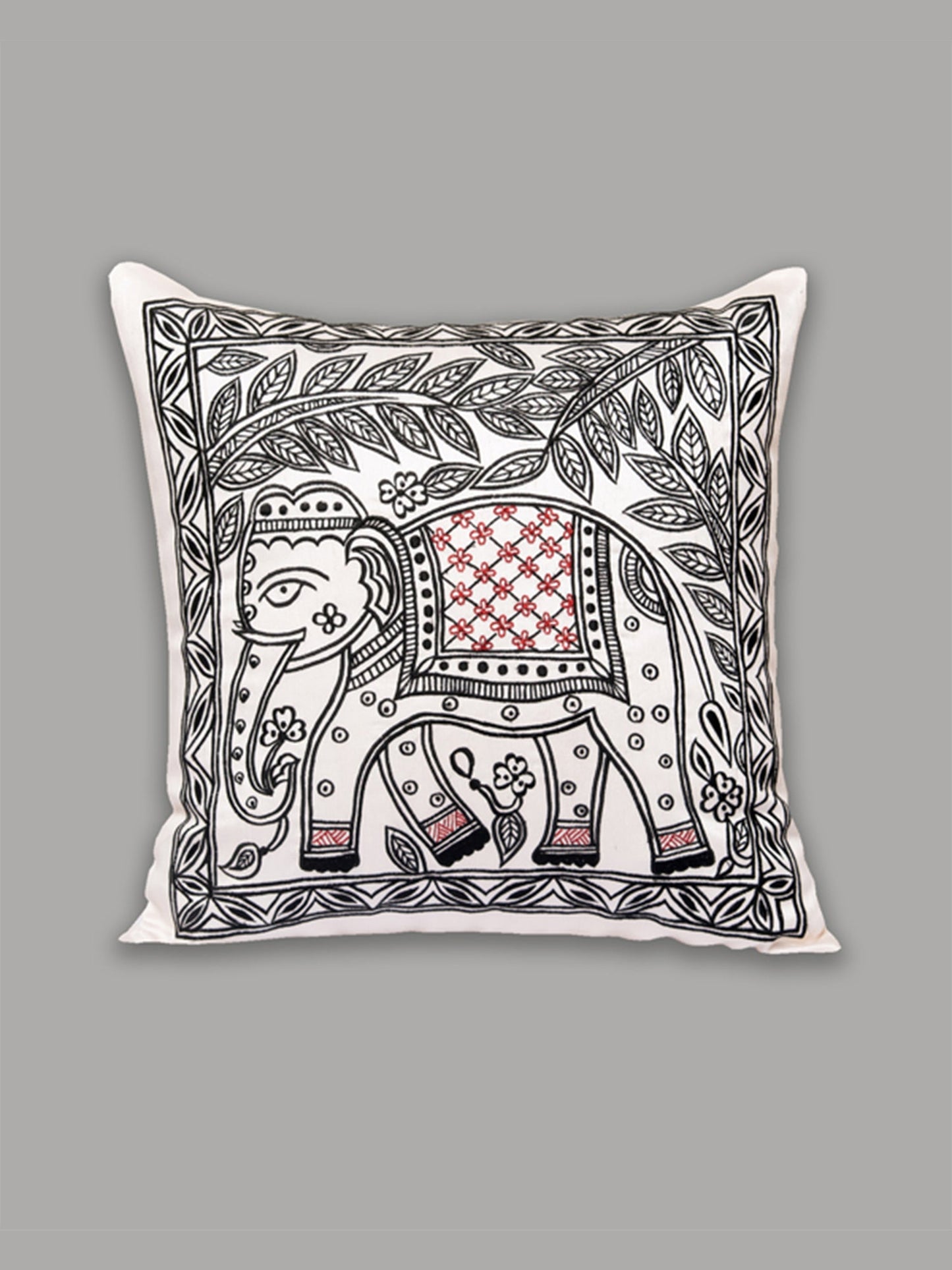 Embroidered Cushion Cover Cotton & Polyester White/Black - 16" X 16"