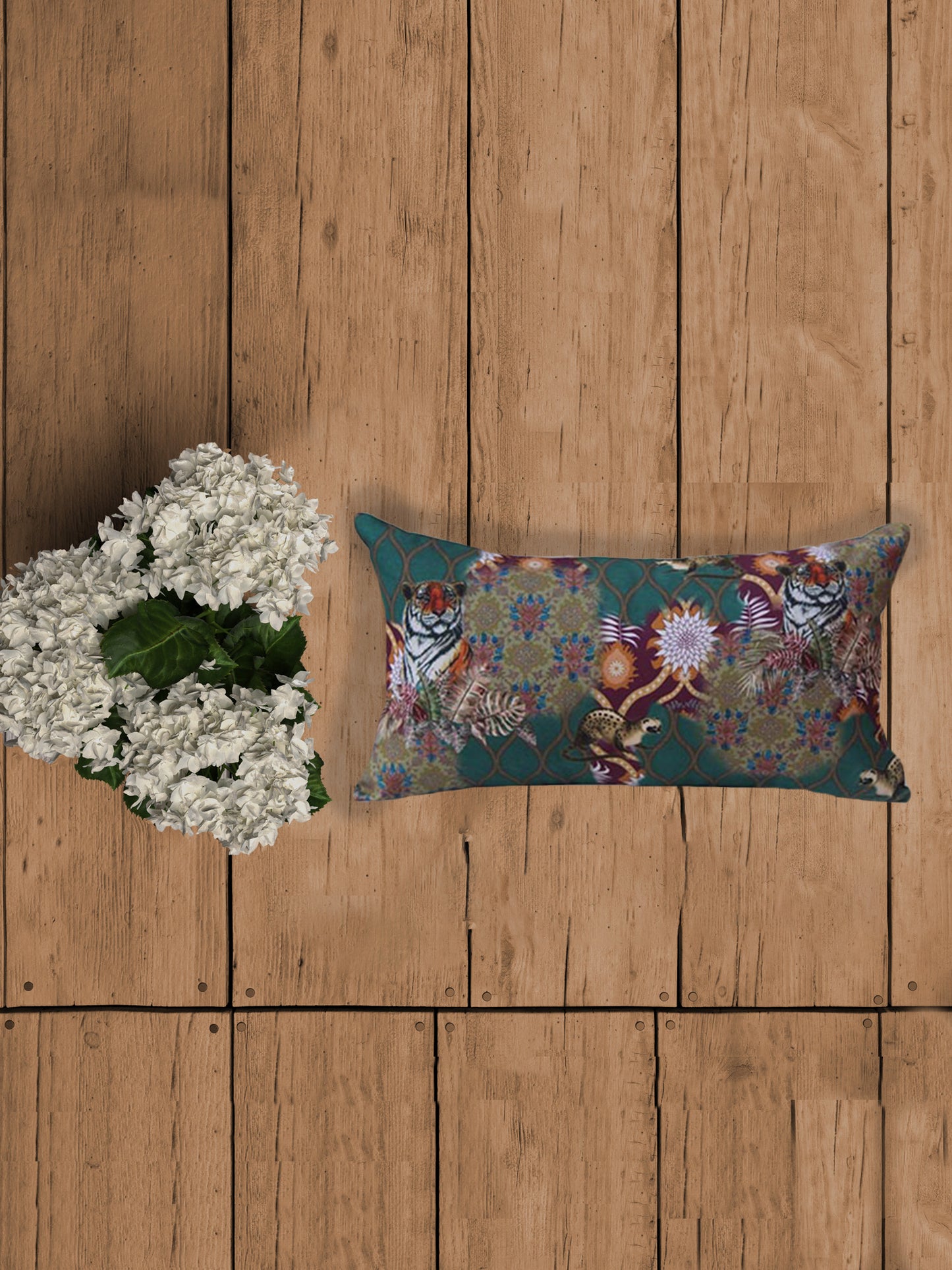 Cushion Cover Solid Velvet Digital Print Off White Brown - 20" X 20"