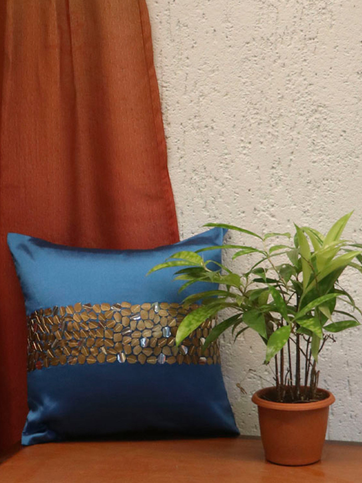 Cushion Cover 100% Polyester Sequin Centre Border Orange - 12"X12"