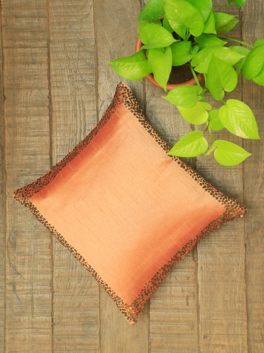 Cushion Cover with Sequence Work on Border 100% Polyester Rust - 12"x12"