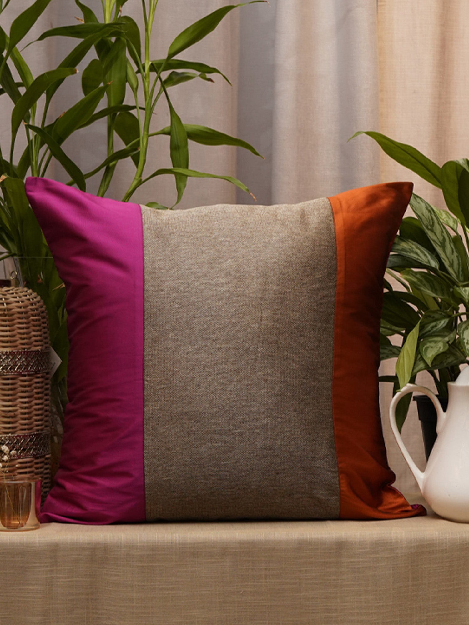 Cushion Cover Polyester Patchwork Pink And Orange - 20" X 20"