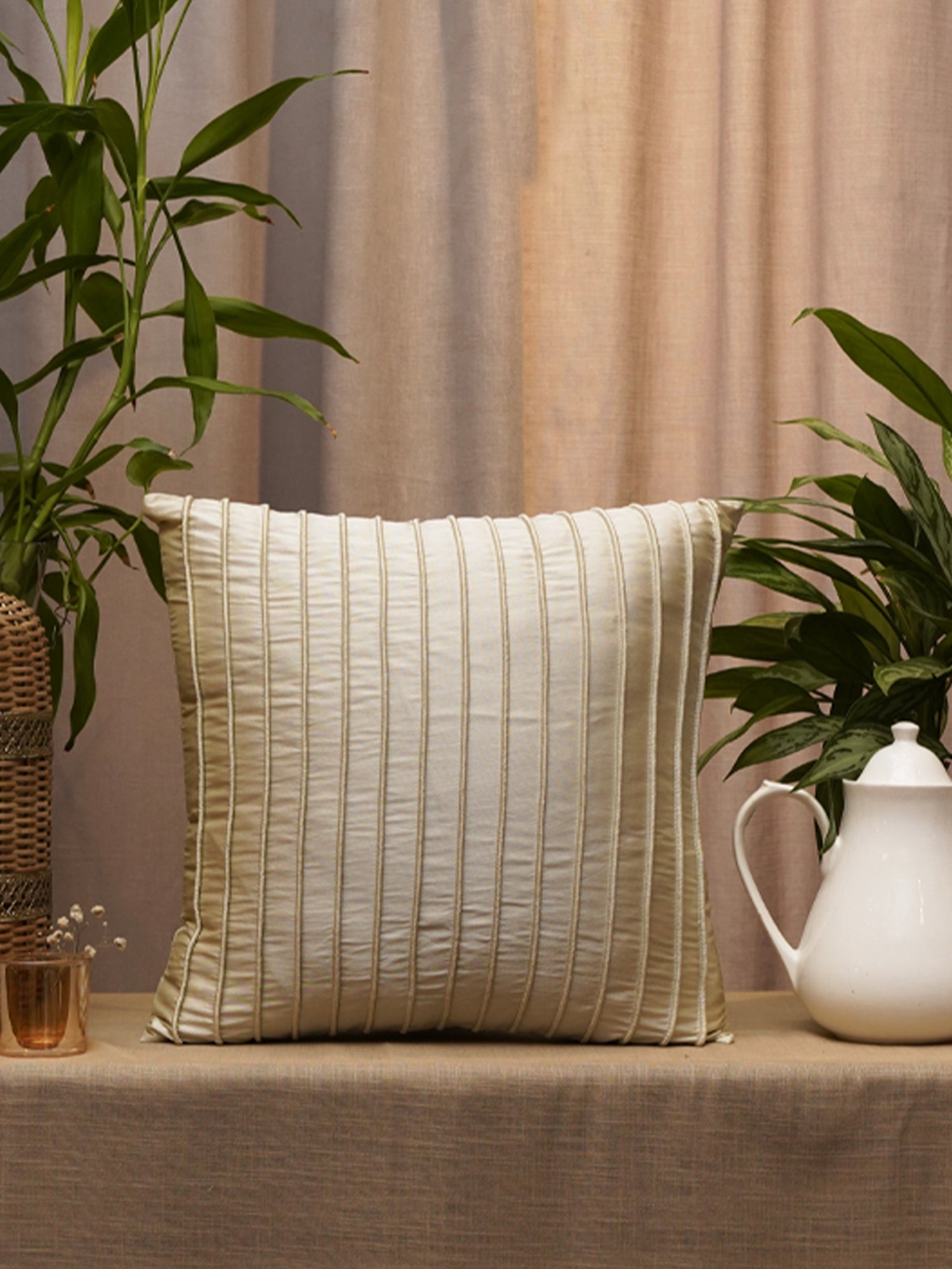 Cushion Cover Polyster Striped Off White - 16" X 16"