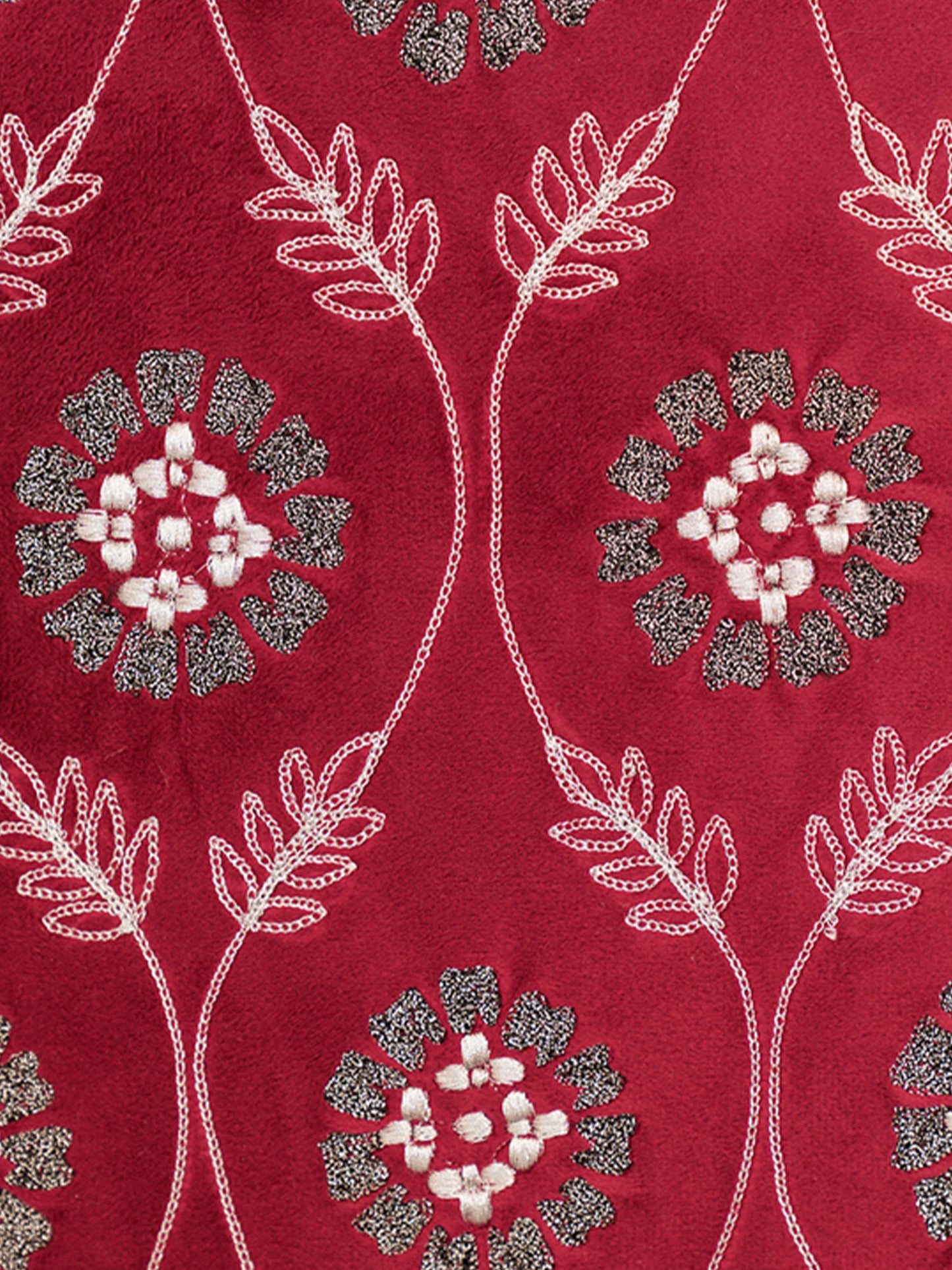Co-ordinated Embroidered Set of 5 Cushion Cover Velvet Multi Color- 20" X 20", 16" X 16", 12" X 22"