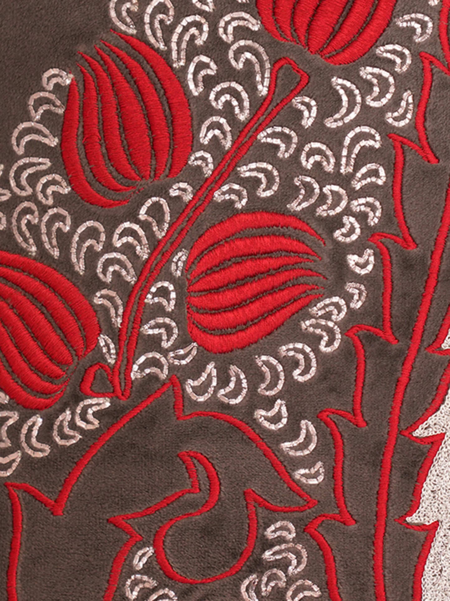 Co-ordinated Embroidered Set of 5 Cushion Cover Velvet Multi Color- 20" X 20", 16" X 16", 12" X 22"