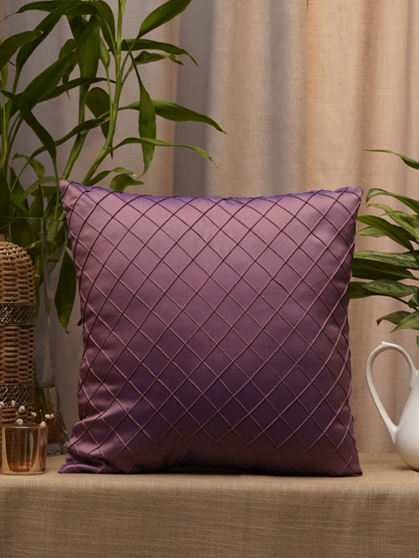 Co-ordinated Cushion Cover Set Of 5 Embroidered, Pintuck Cotton Blend Multi Color - 20" X 20", 16"X 16", 12" X 22"