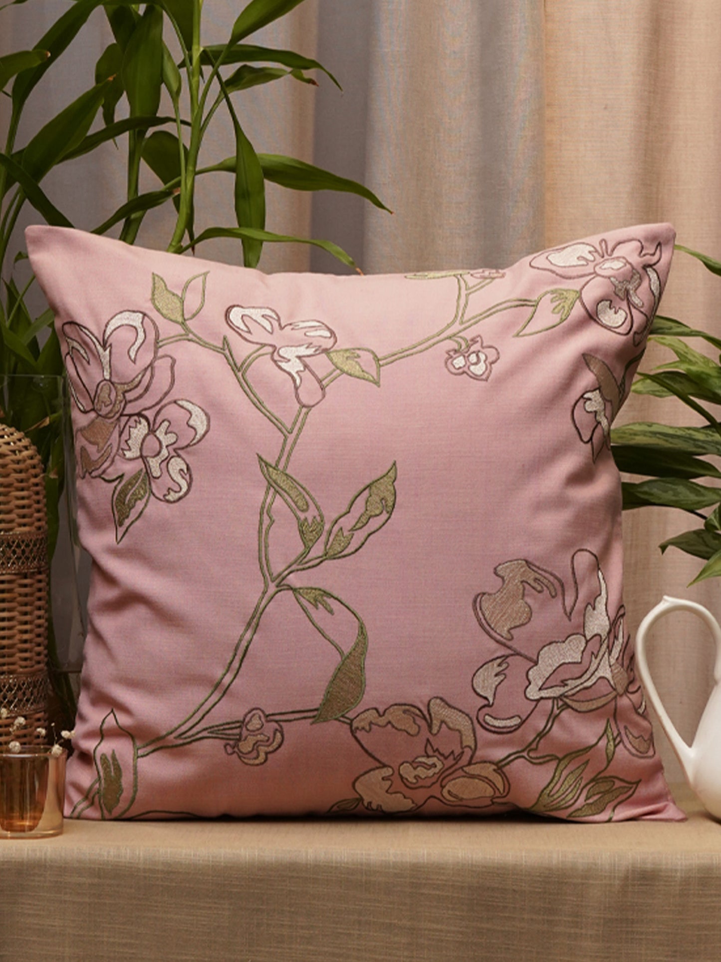 Co-ordinated Cushion Cover Set Of 5 Embroidered, Pintuck Cotton Blend Multi Color - 20" X 20", 16"X 16", 12" X 22"