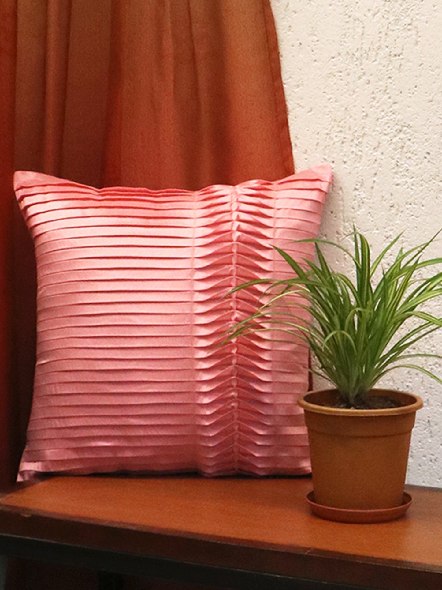 Technique Cushion Cover 100% Polyester One-Side Pleated Rose Pink - 16" X 16"