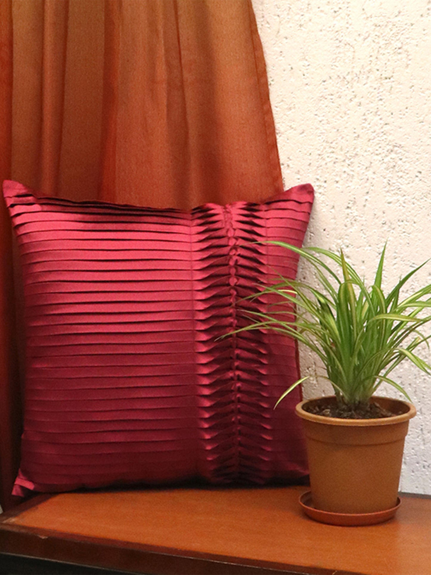 Technique Cushion Cover 100% Polyester One-Side Pleated Rose Pink - 16" X 16"