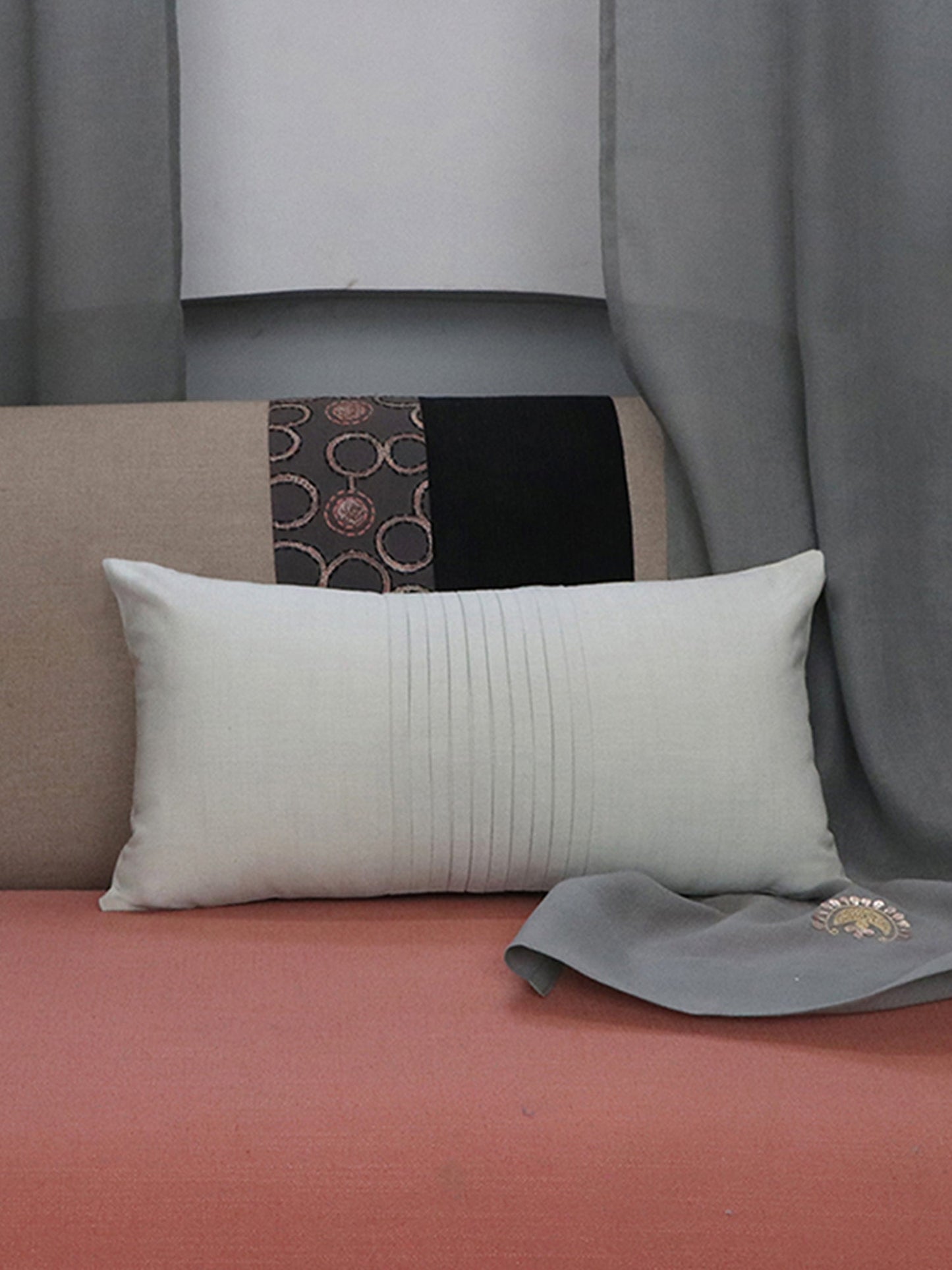Technique Cushion Cover Cotton Blend Mint Grey - 12" X 22"