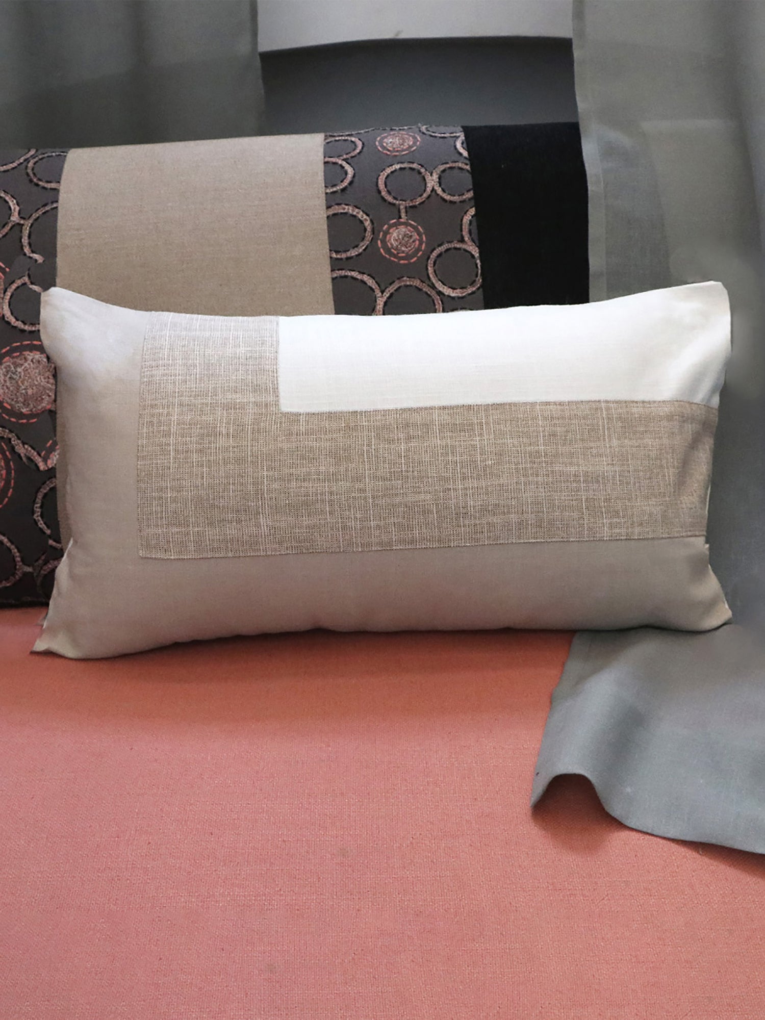 Cushion Cover Cotton Blend Beige Off White - 12" X 22"