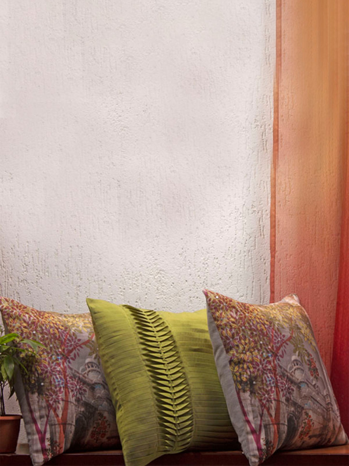 Cushion Cover Set of 3 Polyester Blend One-Side Pleated And Printed - 16" x 16"