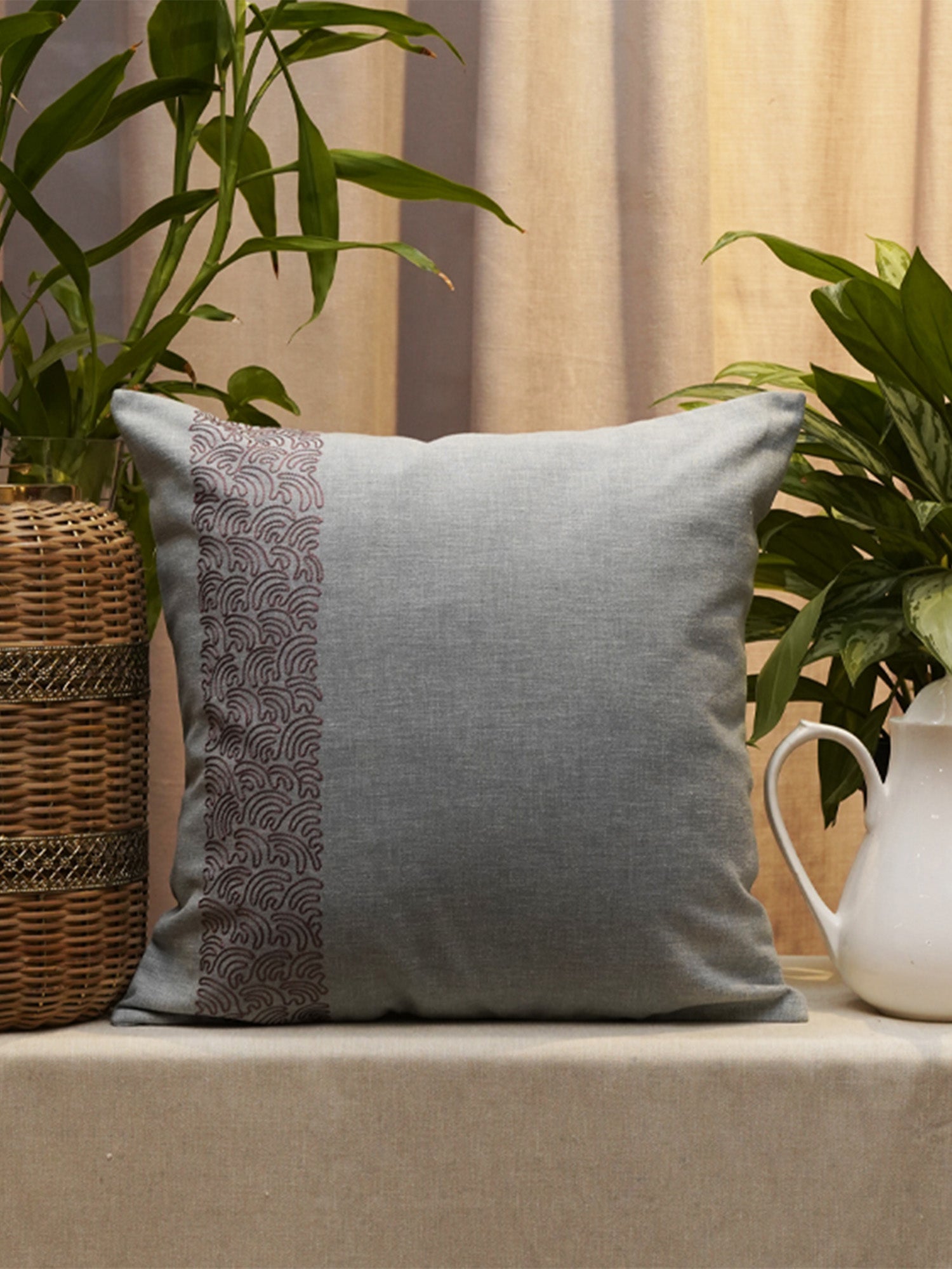 Embroidered Cushion Cover Cotton Blend Teal - 16" X 16"