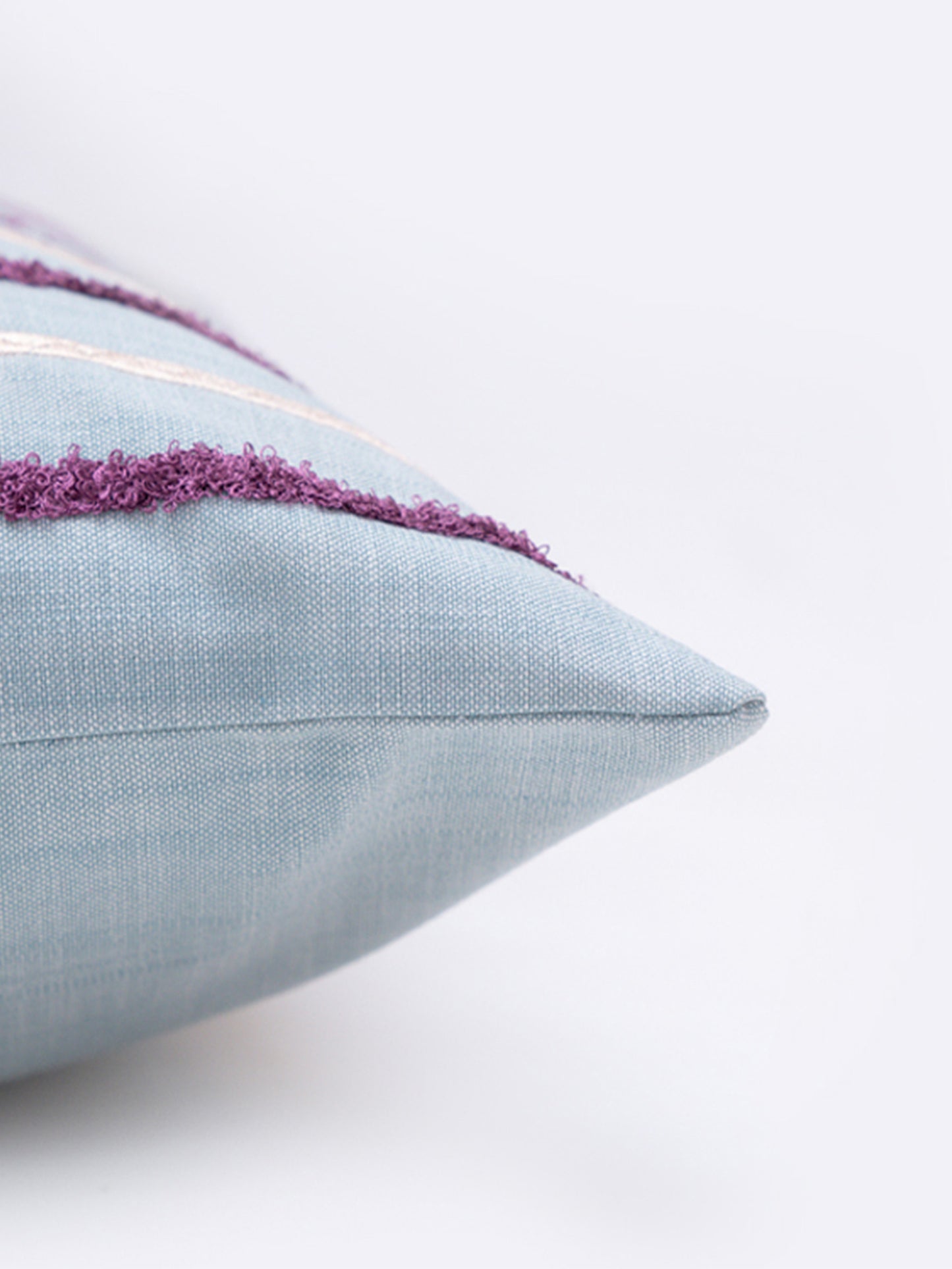 Embroidered Cushion Cover Cotton Blend Striped Light Blue - 16"X16"