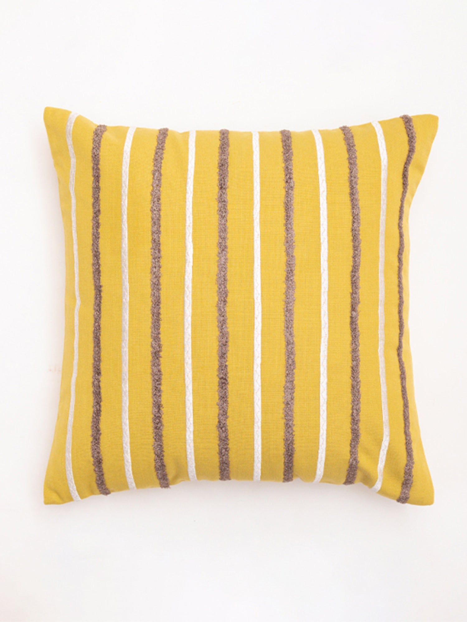Embroidered Cushion Cover Cotton Blend Striped Lime Green - 16" X 16"