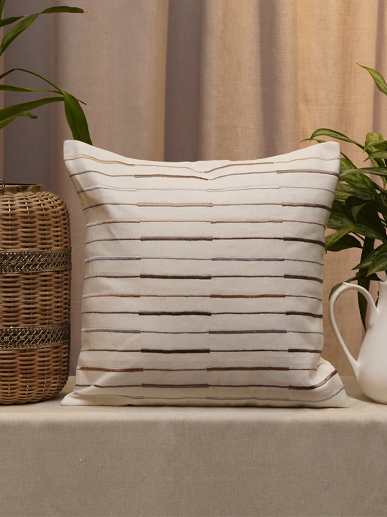 Embroidered Cushion Cover Cotton Blend White - 16" X 16"
