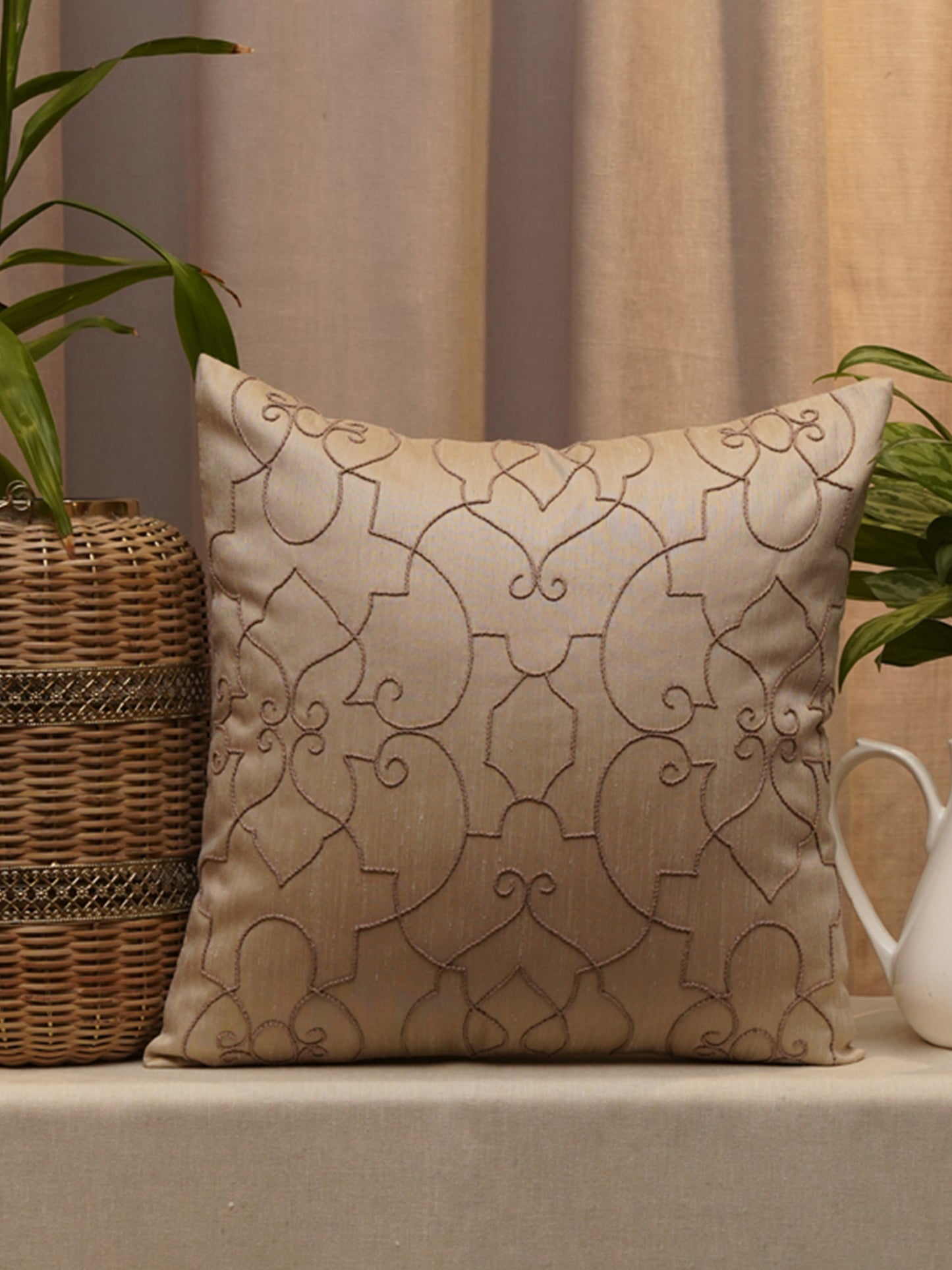 Embroidered Cushion Cover Polyester Blend Digital Printed Grey - 16" X 16"