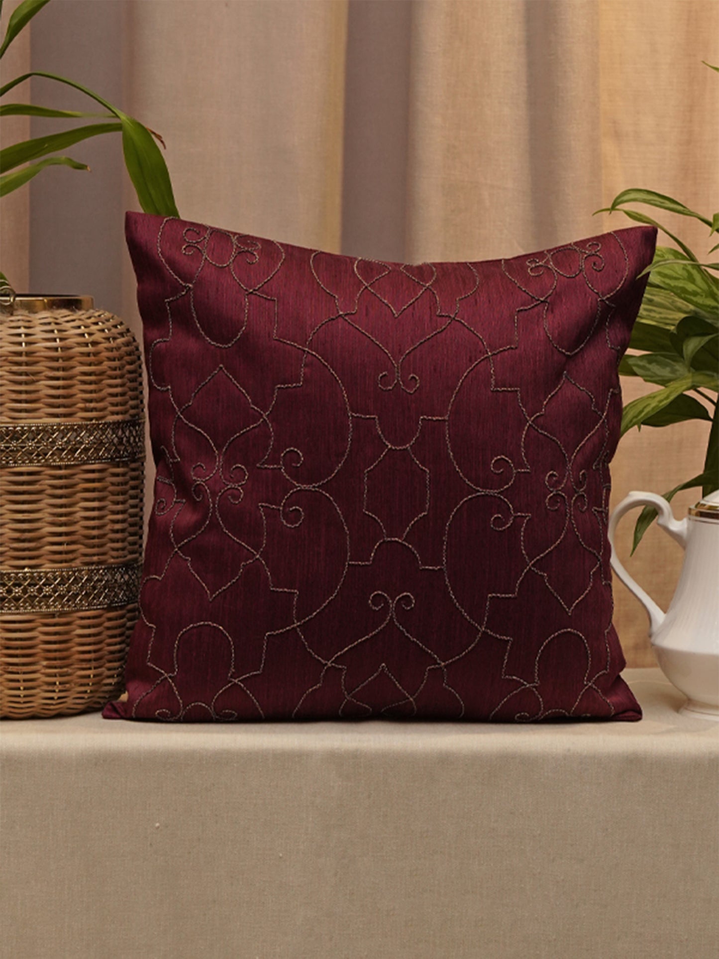 Embroidered Cushion Cover Polyester Blend Digital Printed Grey - 16" X 16"