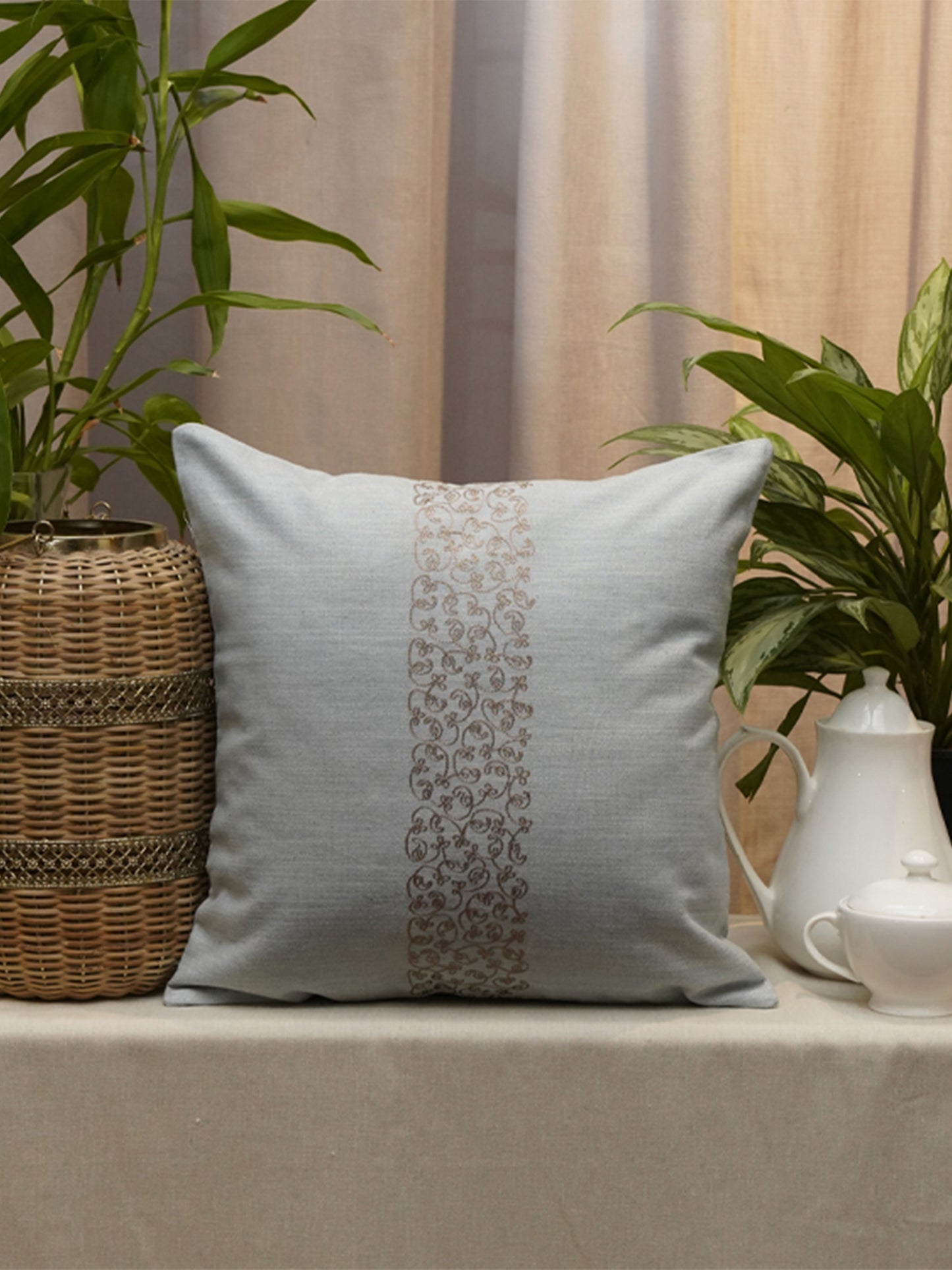 Embroidered Cushion Cover Polyester Blend Rust - 16" X 16"