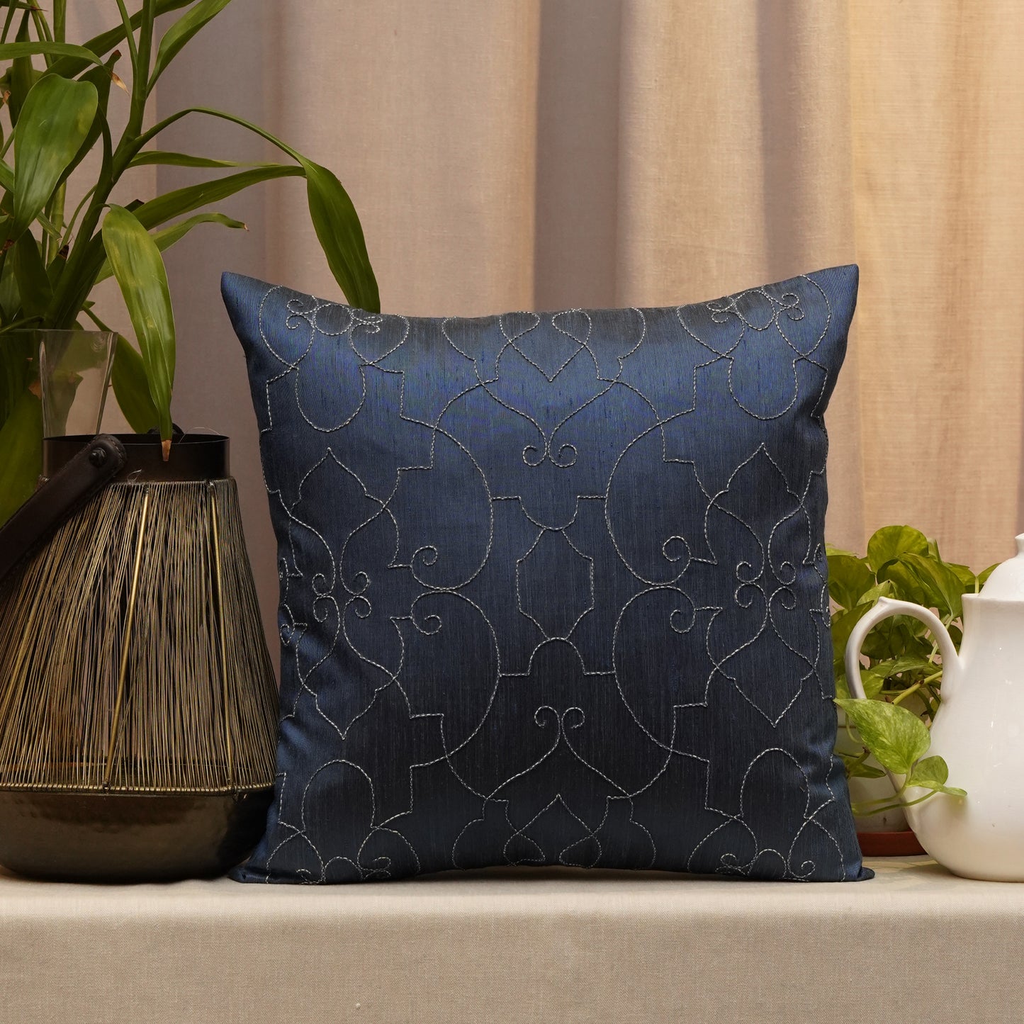 Co-ordinated Cushion Cover Set Of 5 Polyester Blend Embroidered Multi Color -16" x 16"