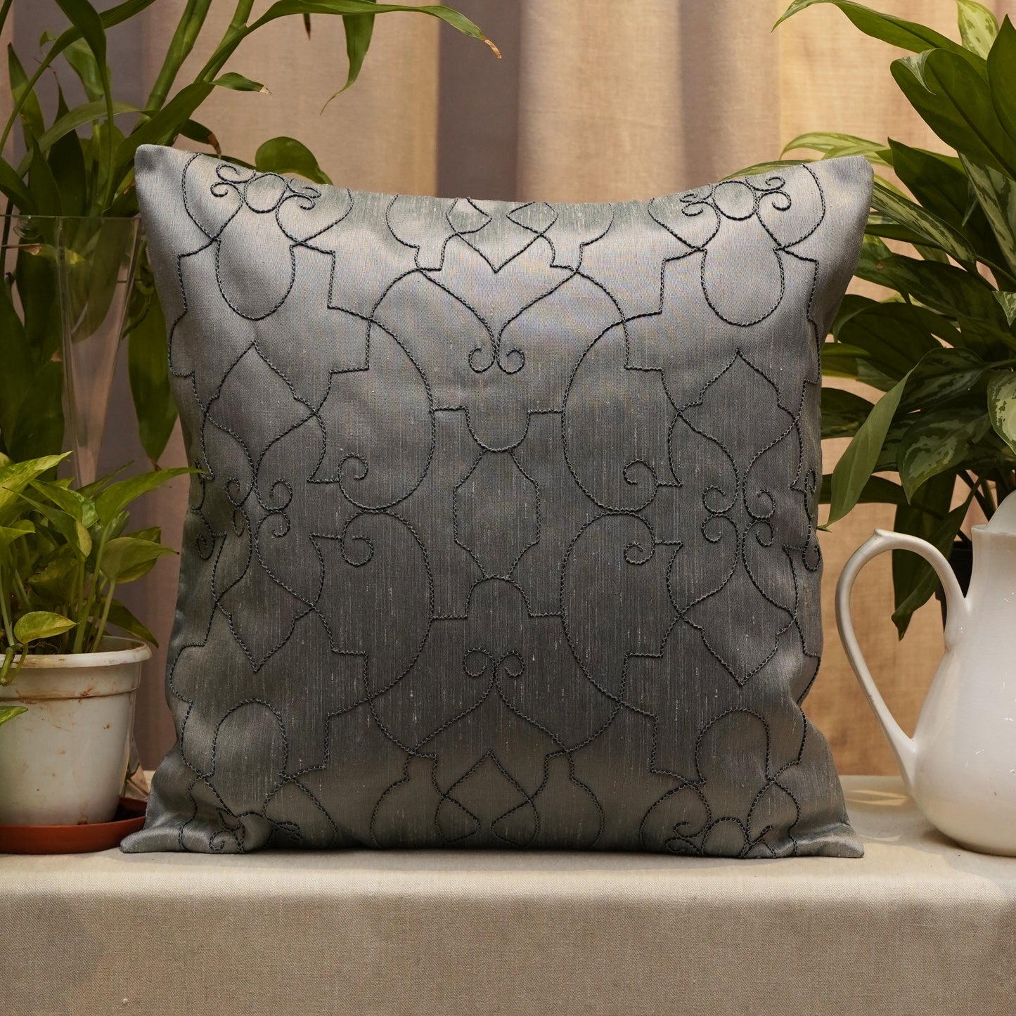 Co-ordinated Cushion Cover Set Of 5 Polyester Blend Embroidered Multi Color -16" x 16"
