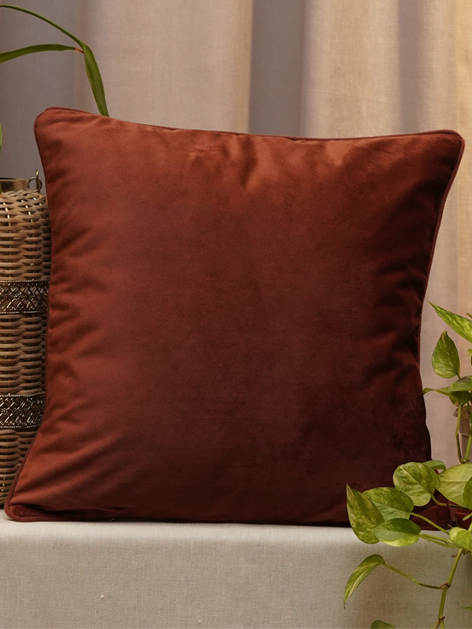 Cushion Cover Velvet Solid Rust - 12" X 12"
