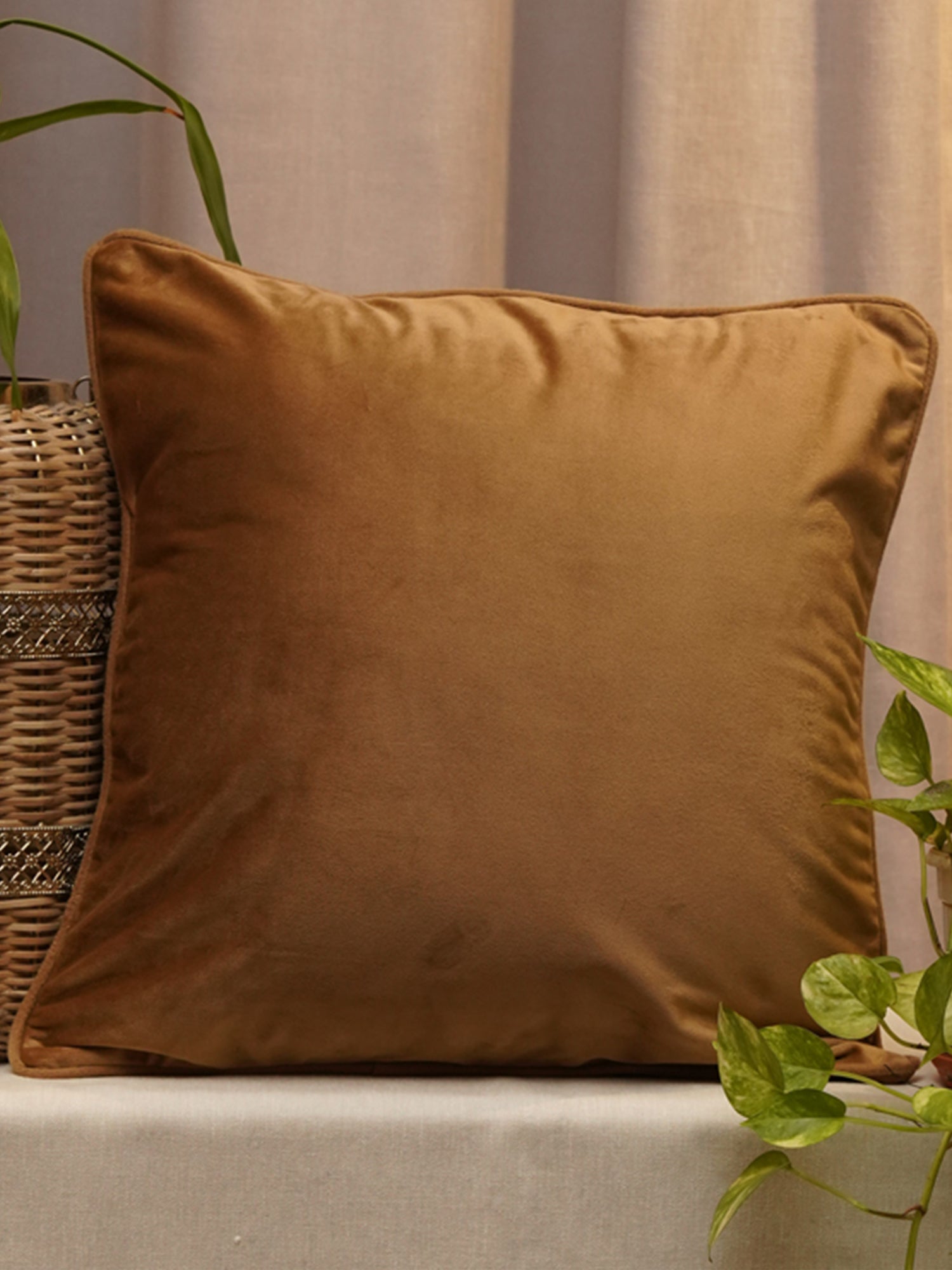 Cushion Cover Velvet Golden Brown - 20"X 20"