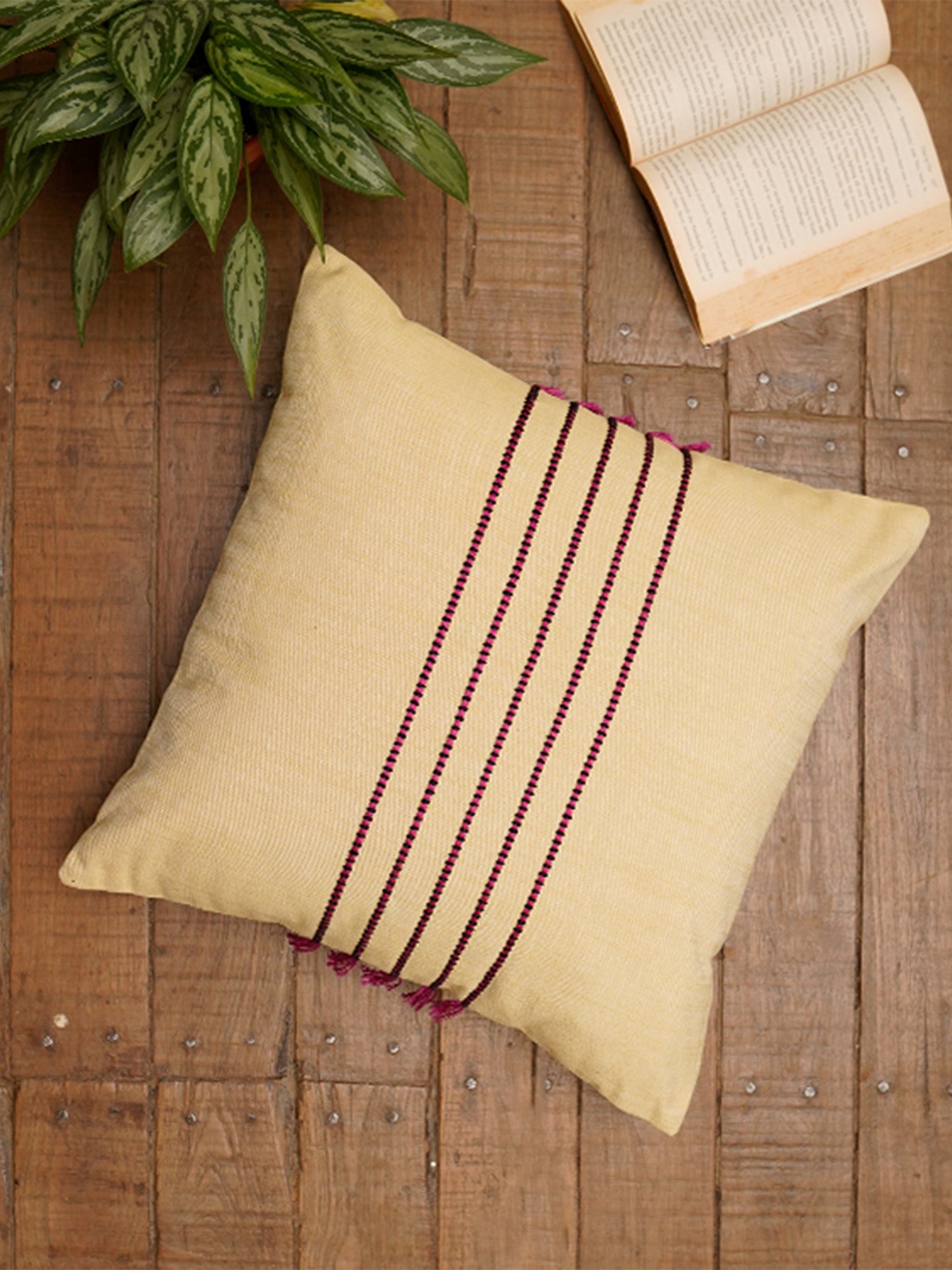 Embroidered Cushion Cover Polyester Blend Yellow - 16"x16"