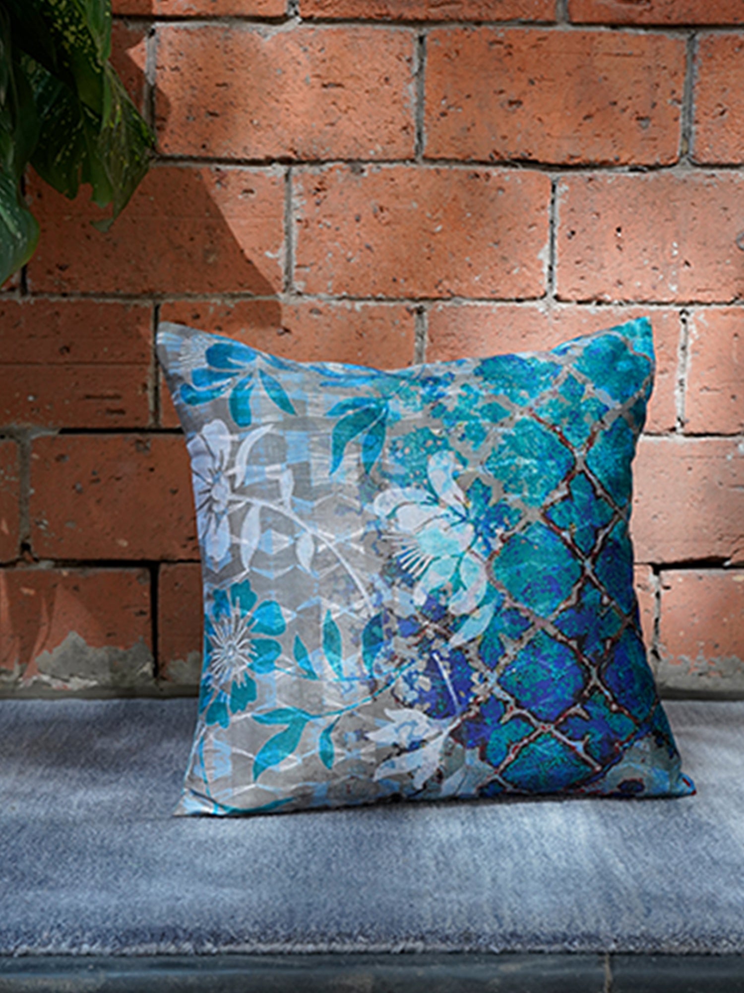 Cushion Cover 100% Polyster Floral Embroidered Teal - 16" X 16"