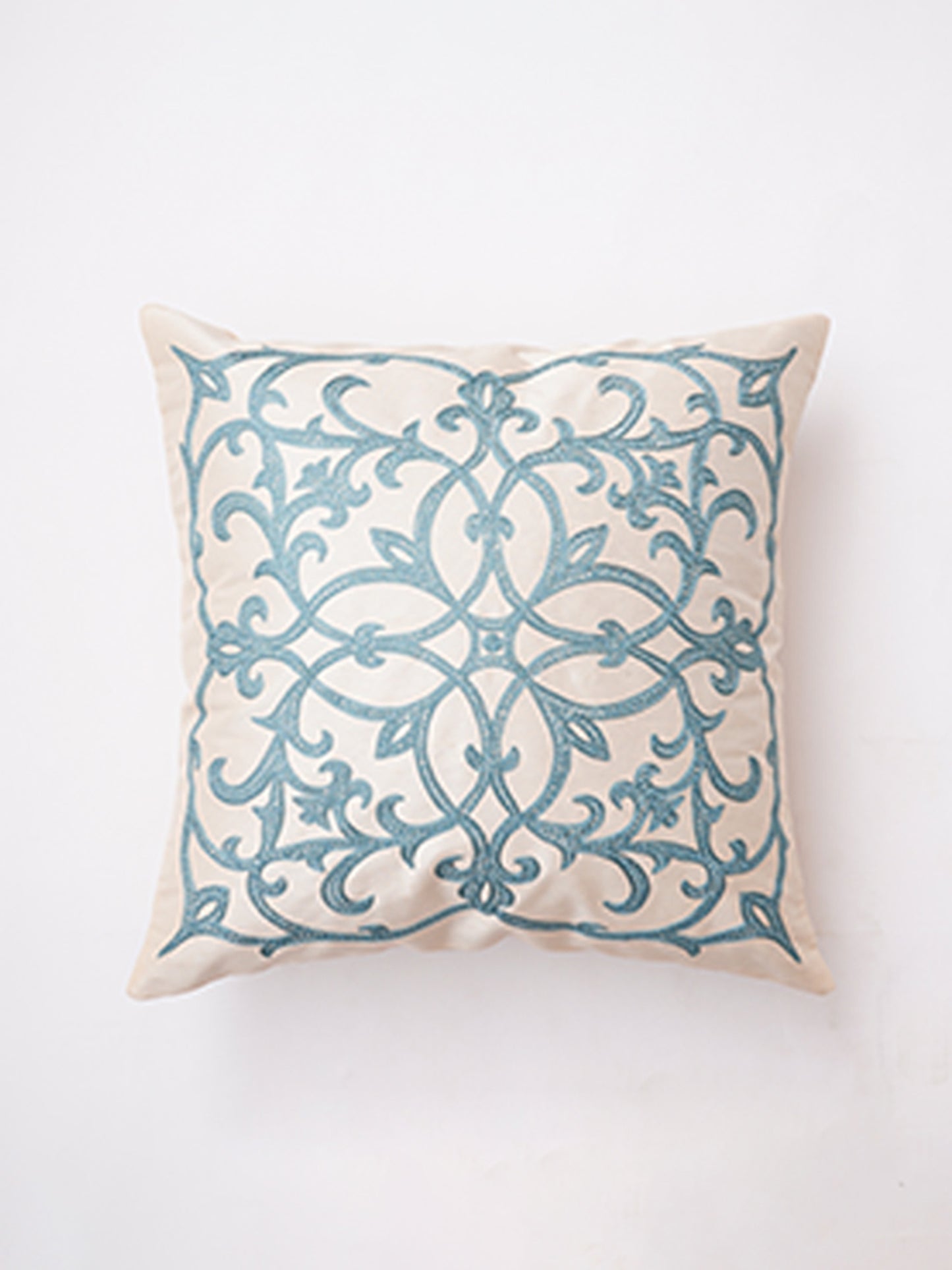 Cushion Cover 100% Polyster Floral Embroiderd Offwhite - 16" X 16"