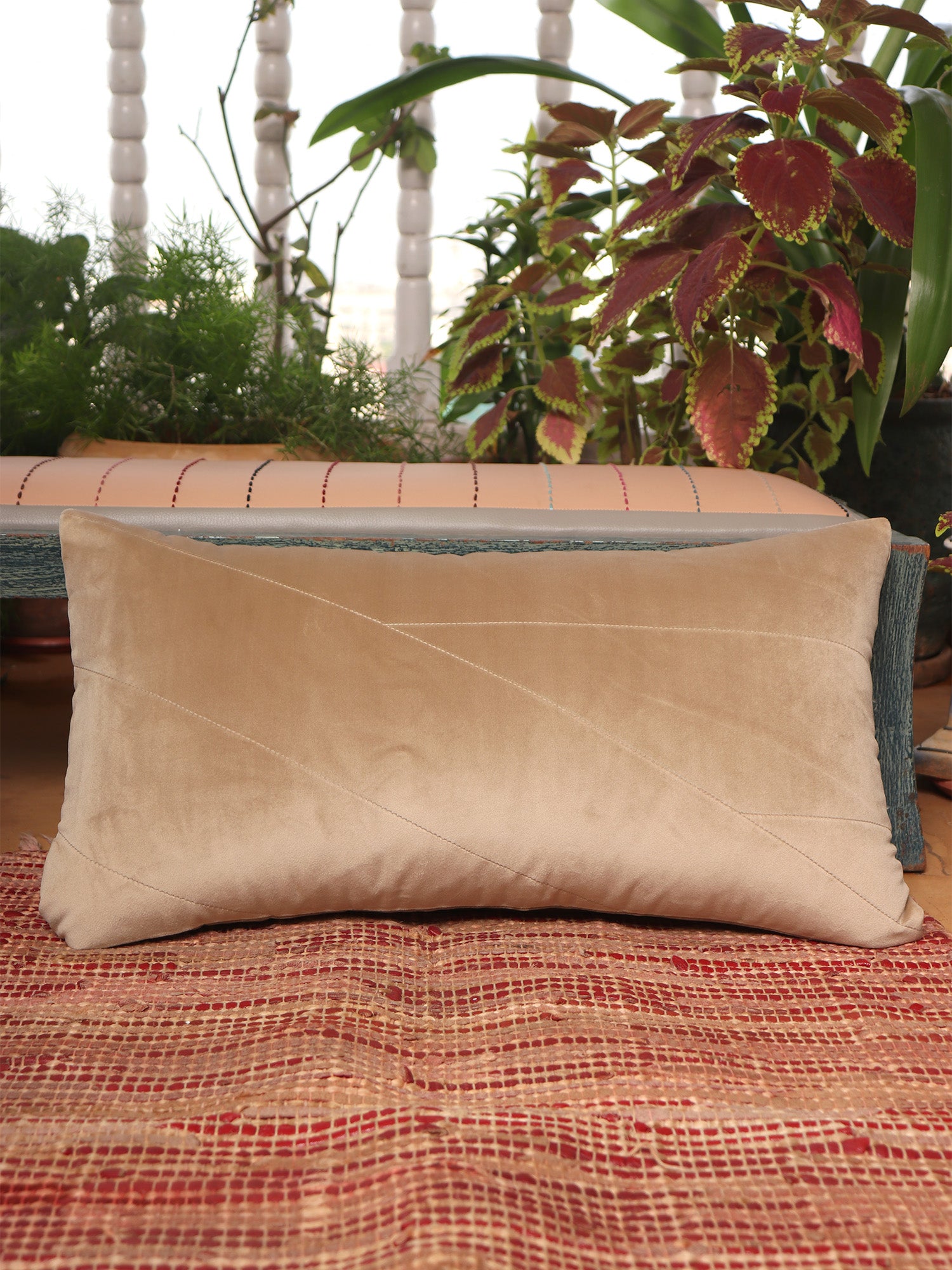 Quilted Cushion Cover Cotton Blend Beige - 12" x 22"