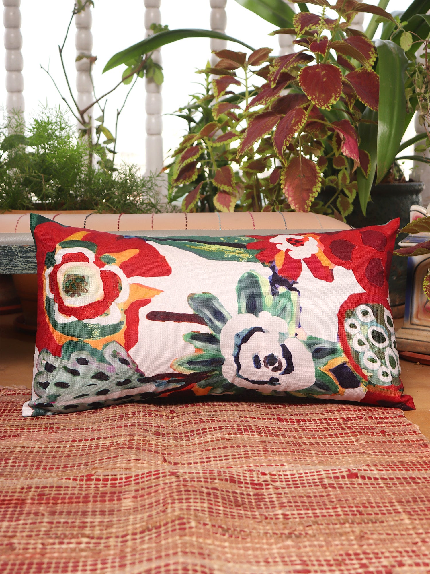 Red Printed Cushion Cover Cotton Polyester Blend Multi - 12" x 22"
