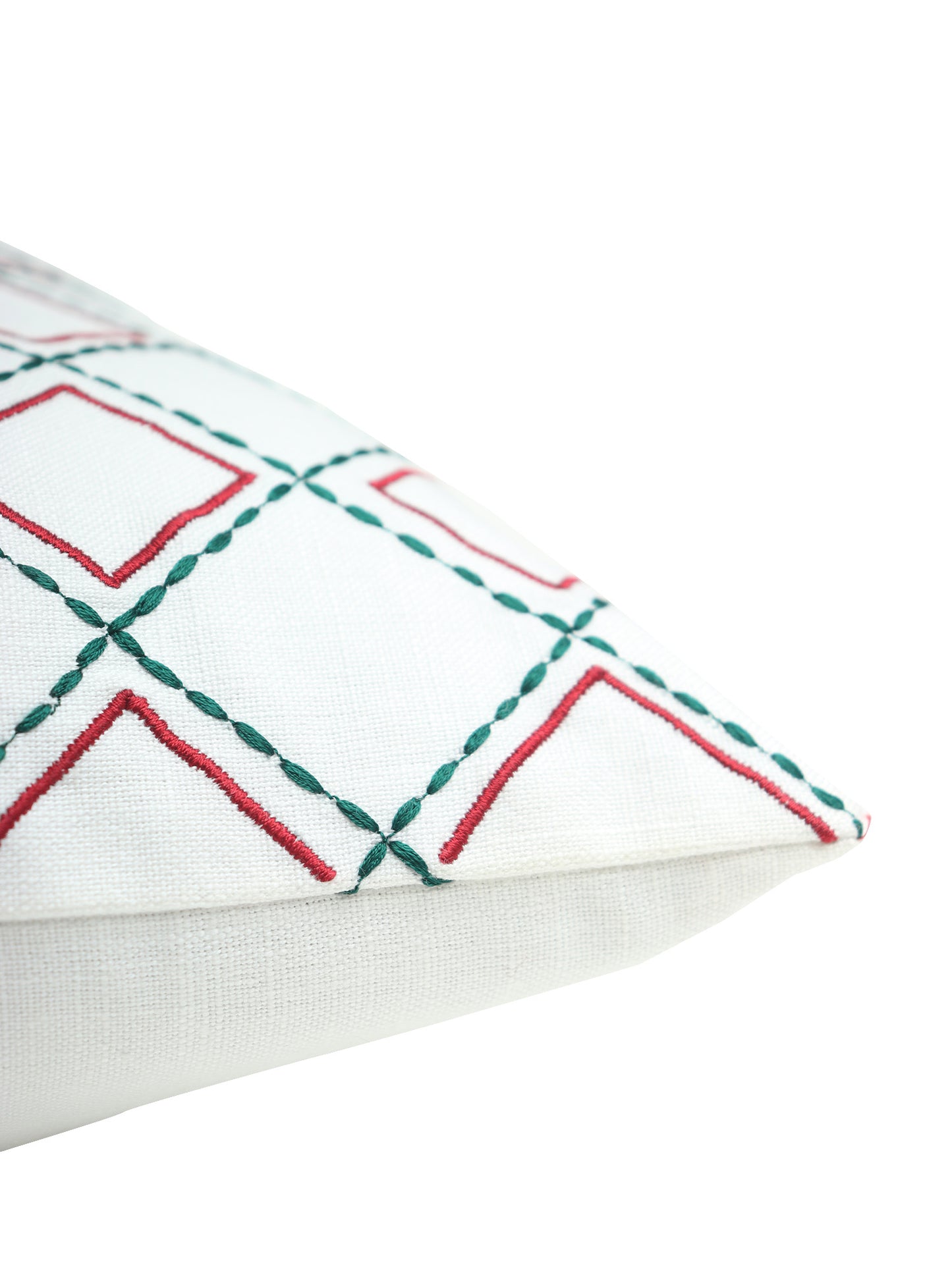 Embroidery Chawal taka Cushion Cover with Lines Cotton Blend White - 16" x 16"