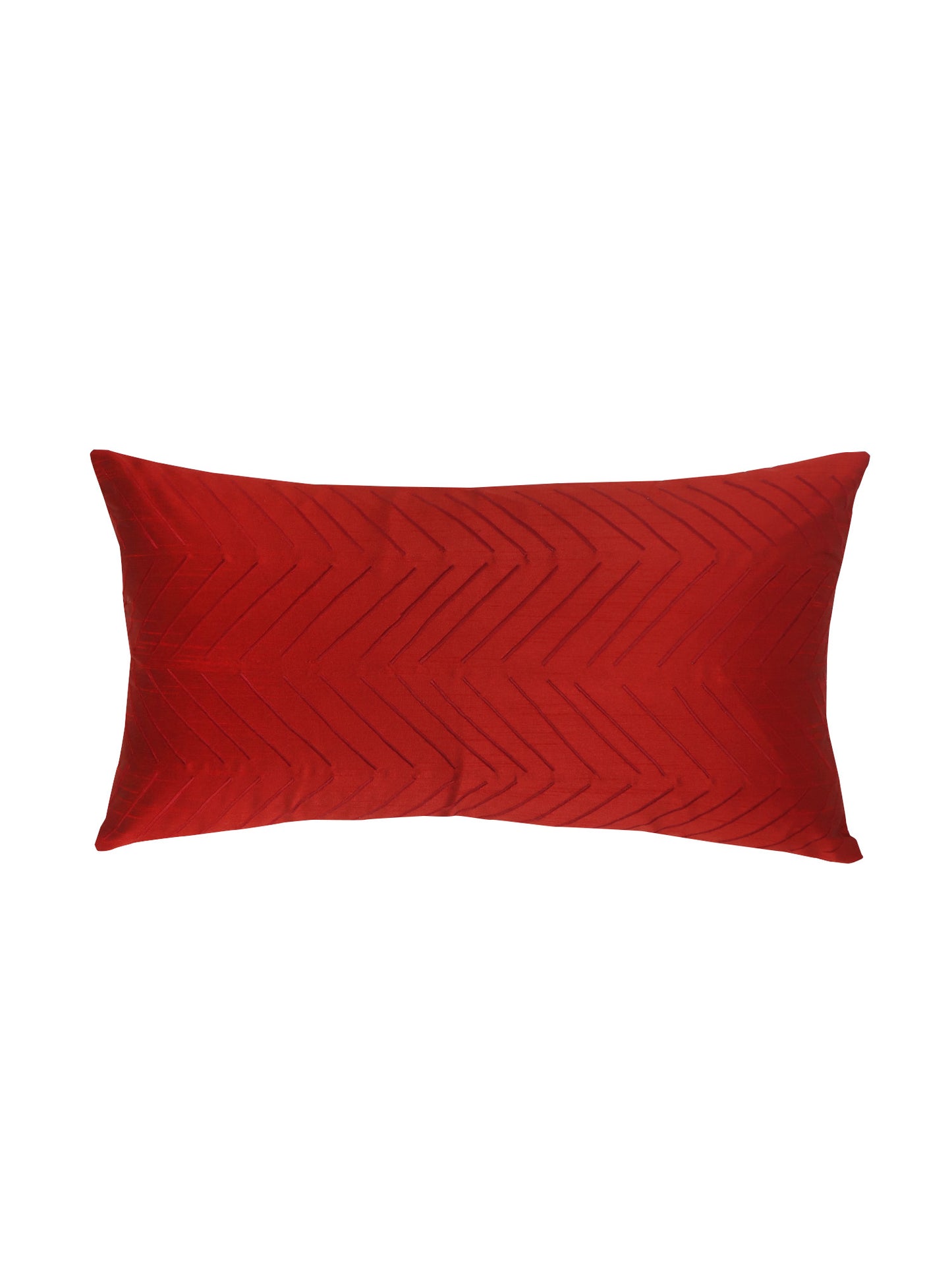 Line Embroidered Cushion Cover Polyester Blend Red - 12" x 22"