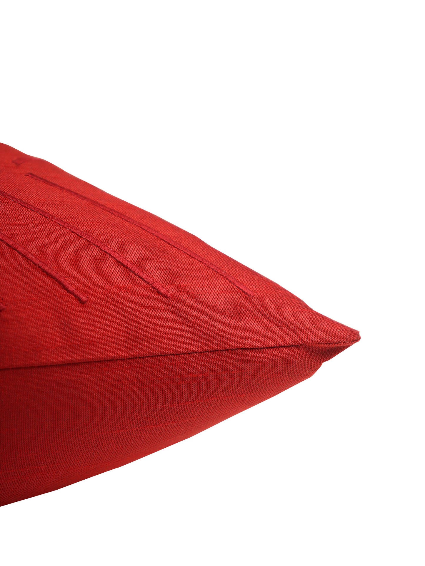 Line Embroidered Cushion Cover Polyester Blend Red - 12" x 22"