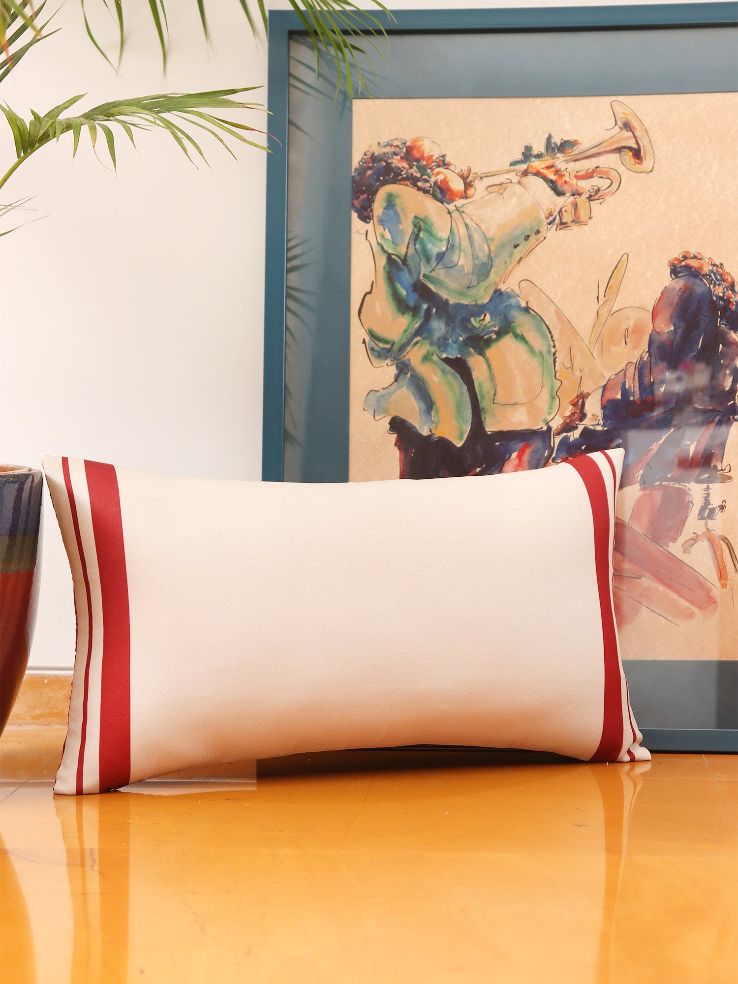 Printed Cushion Cover Stripes Cotton Poly Blend White/Red - 12" x 22"