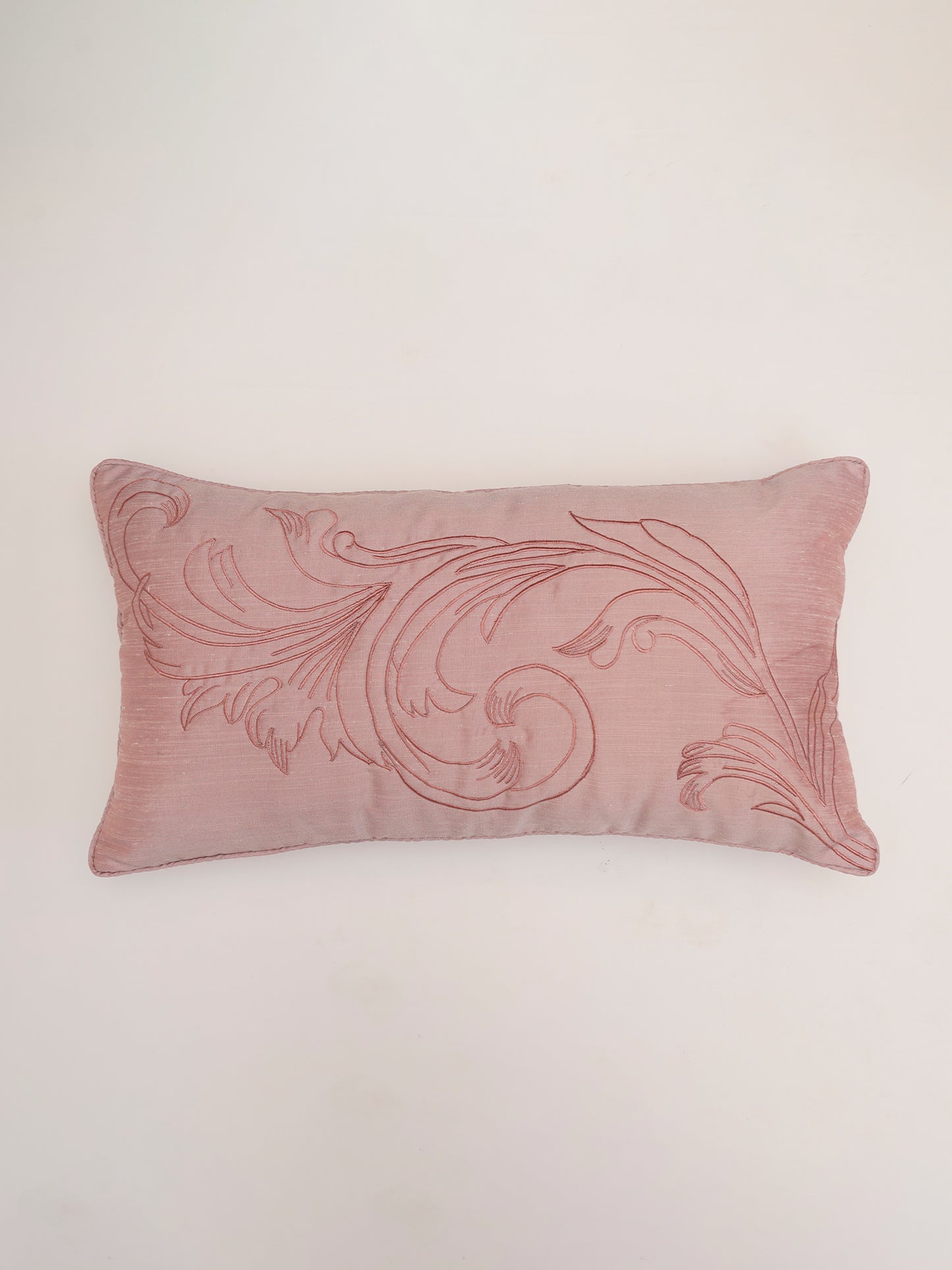 Cushion Cover Polyester Blend Cord Piping and Quilting with Embroidery Pink - 12" X 22"