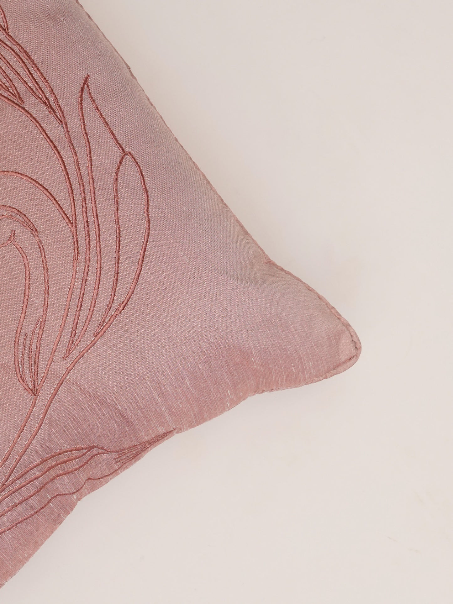 Cushion Cover Polyester Blend Cord Piping and Quilting with Embroidery Pink - 12" X 22"