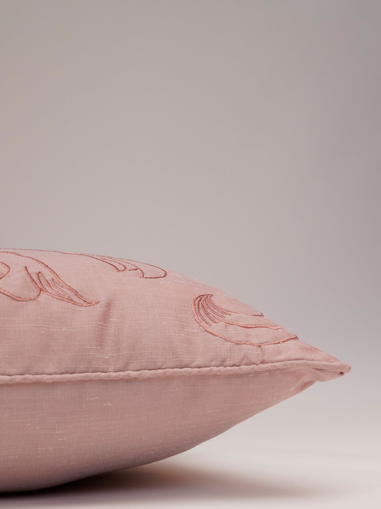 Cushion Cover Polyester Blend Cord Piping and Quilting with Embroidery Pink - 12" X 22"