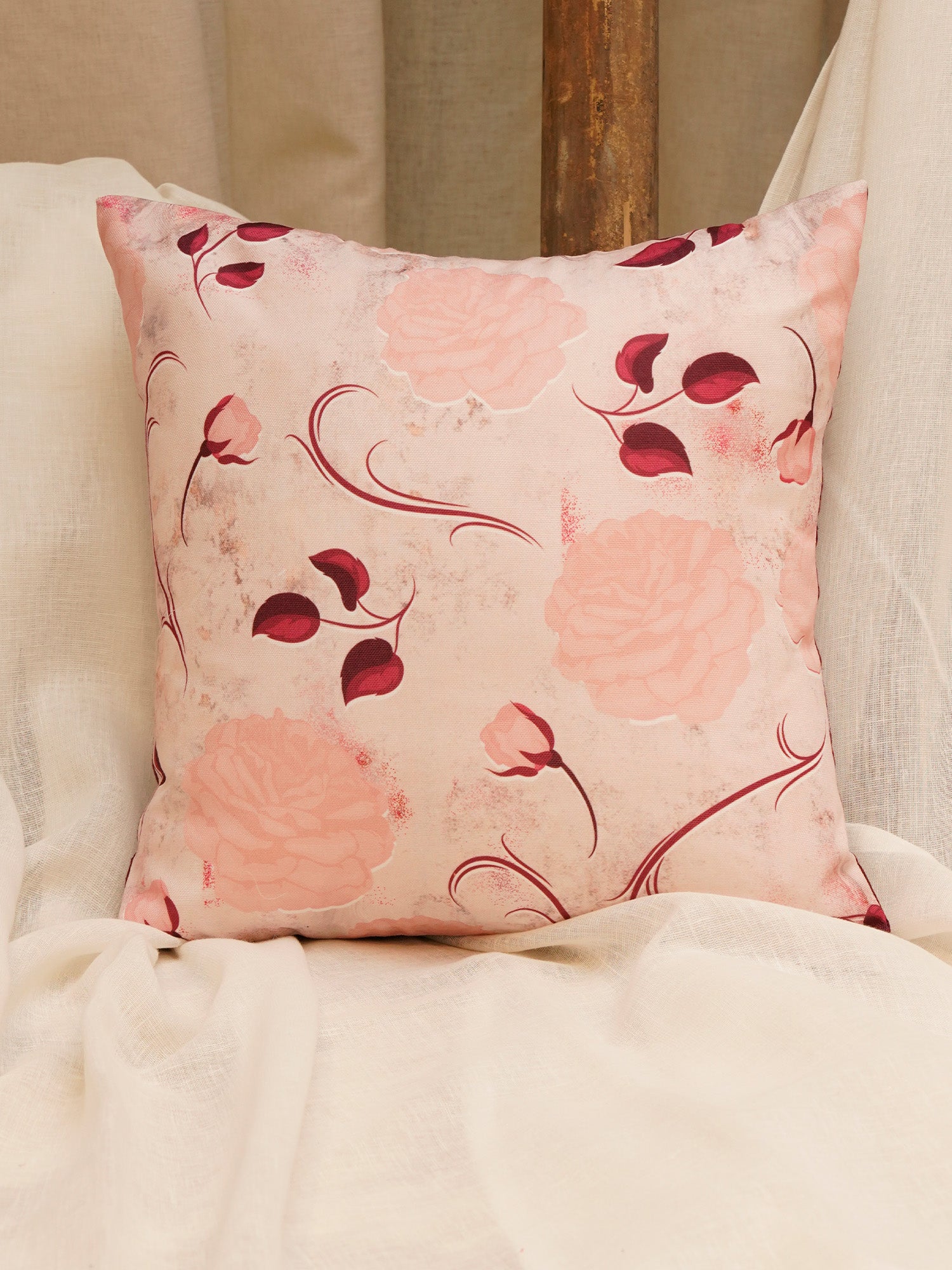 Cushion Cover Polycanvas Digital Printed Floral Pink - 16" X 16"