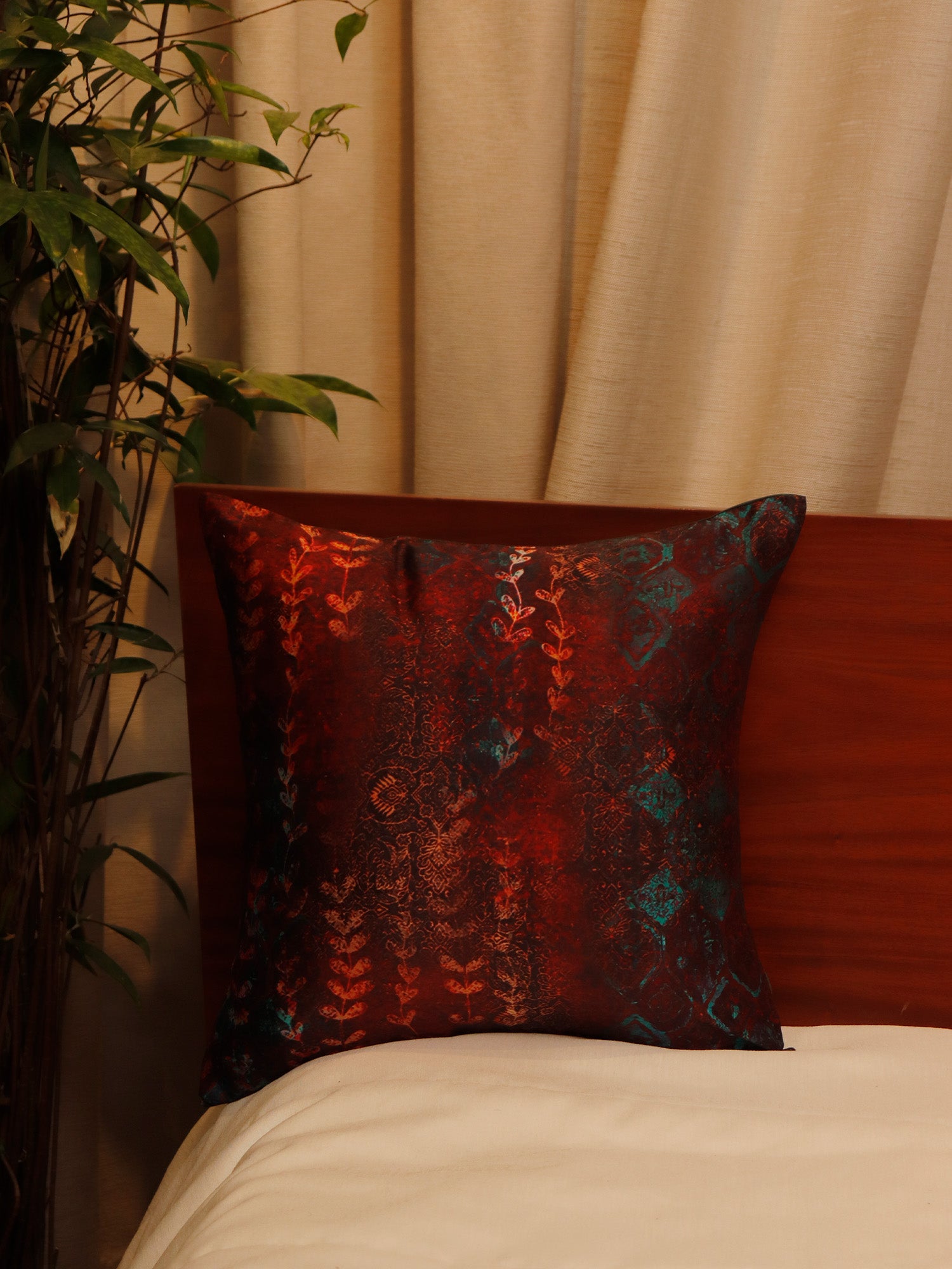 Cushion Cover Printed Taffeta Contemporary Red Blue - 16" X 16"