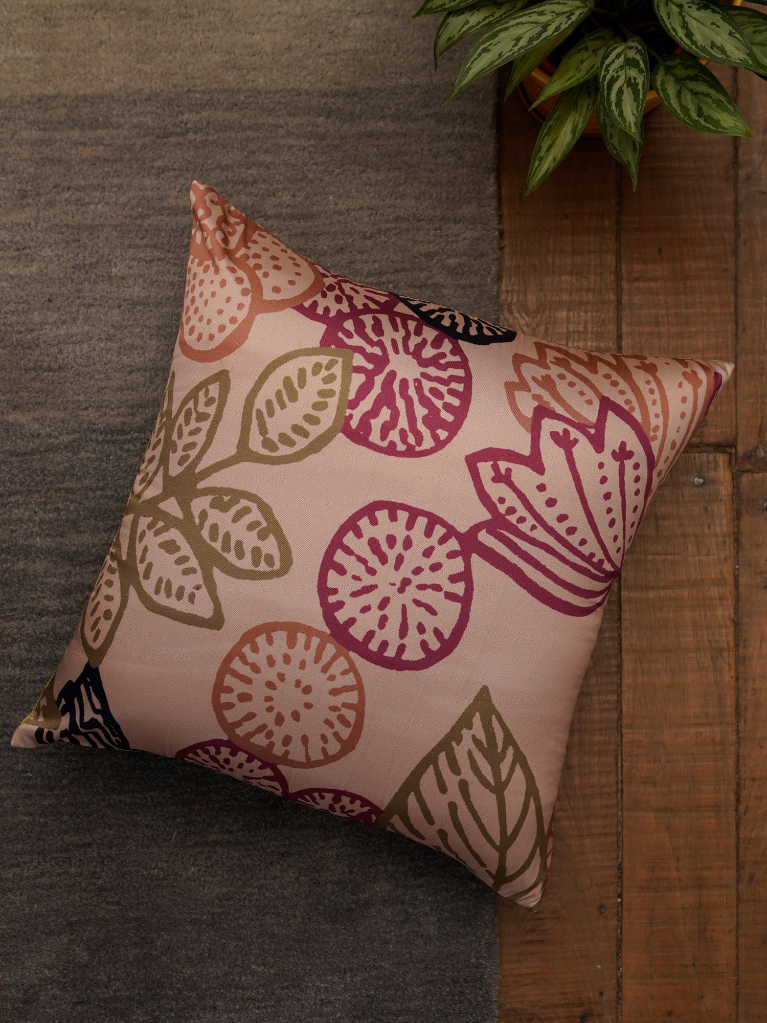 Cushion Cover Taffeta Modern Floral Beige - 16" X 16"