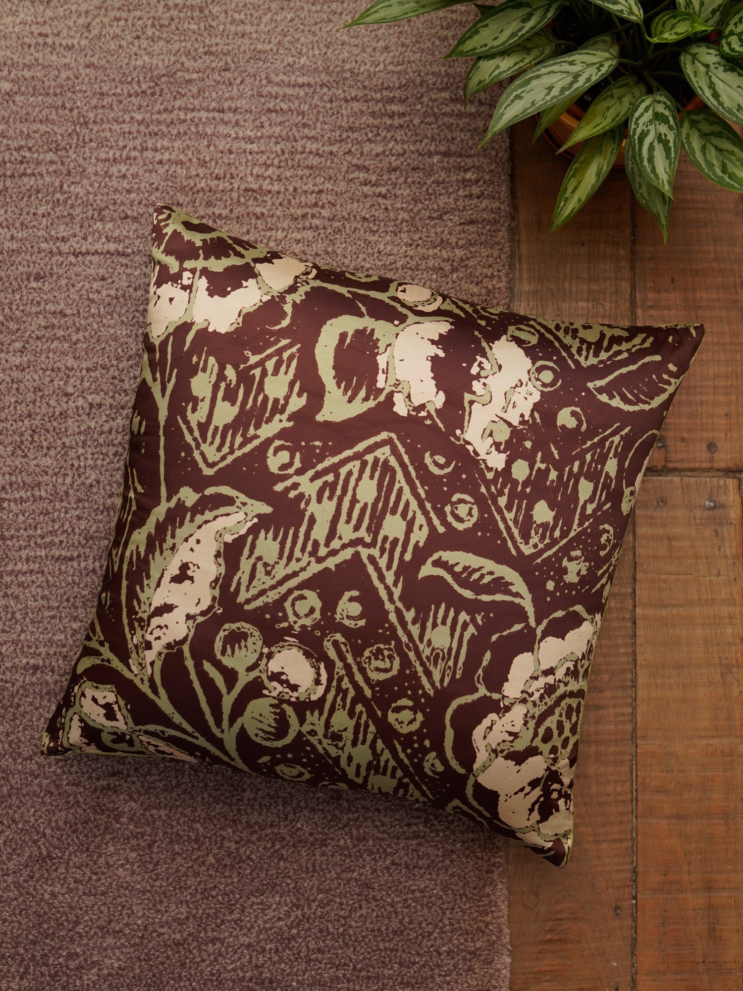 Cushion Cover Taffeta Modern Print Brown - 16" X 16"