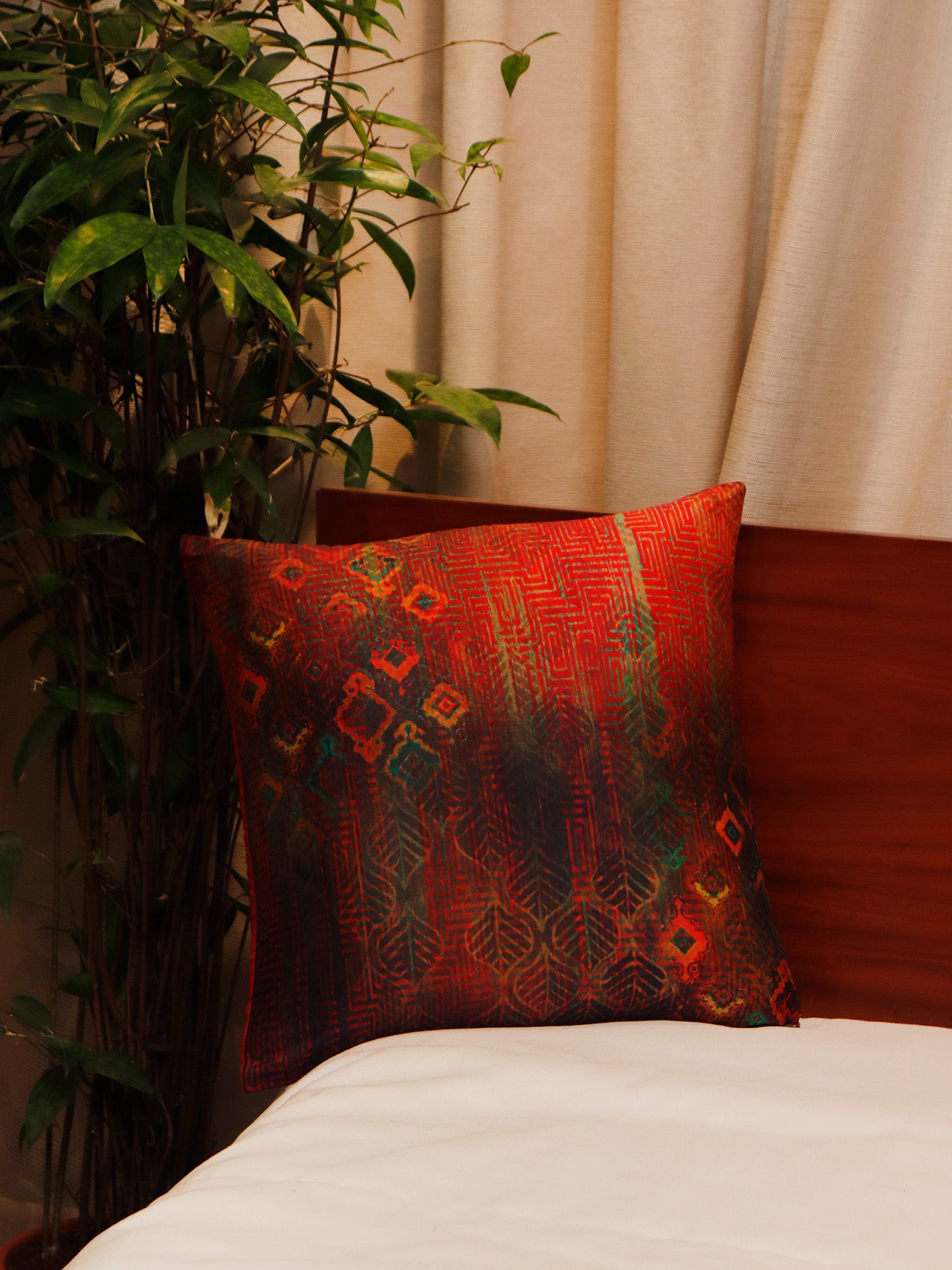 Cushion Cover Printed Taffeta Contemporary Print Red Orange - 16" X 16"