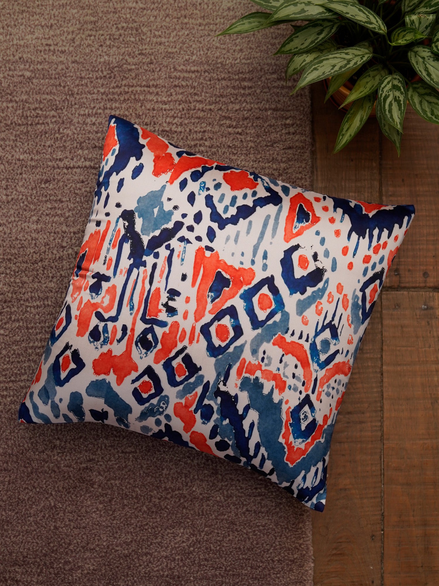 Cushion Cover Polycanvas Abstract Orange Blue - 16" X 16"