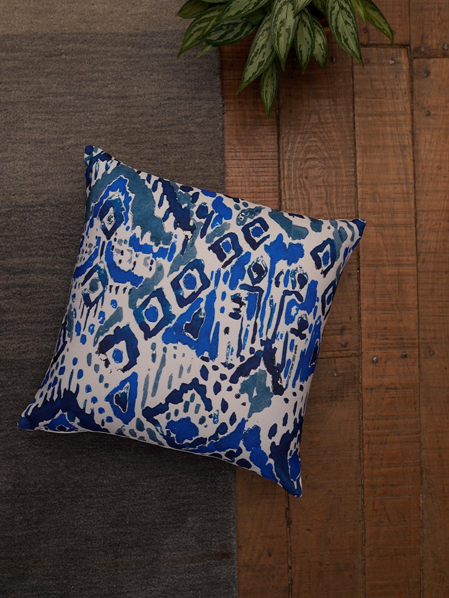 Cushion Cover Polycanvas Abstract Blue White - 16" X 16"