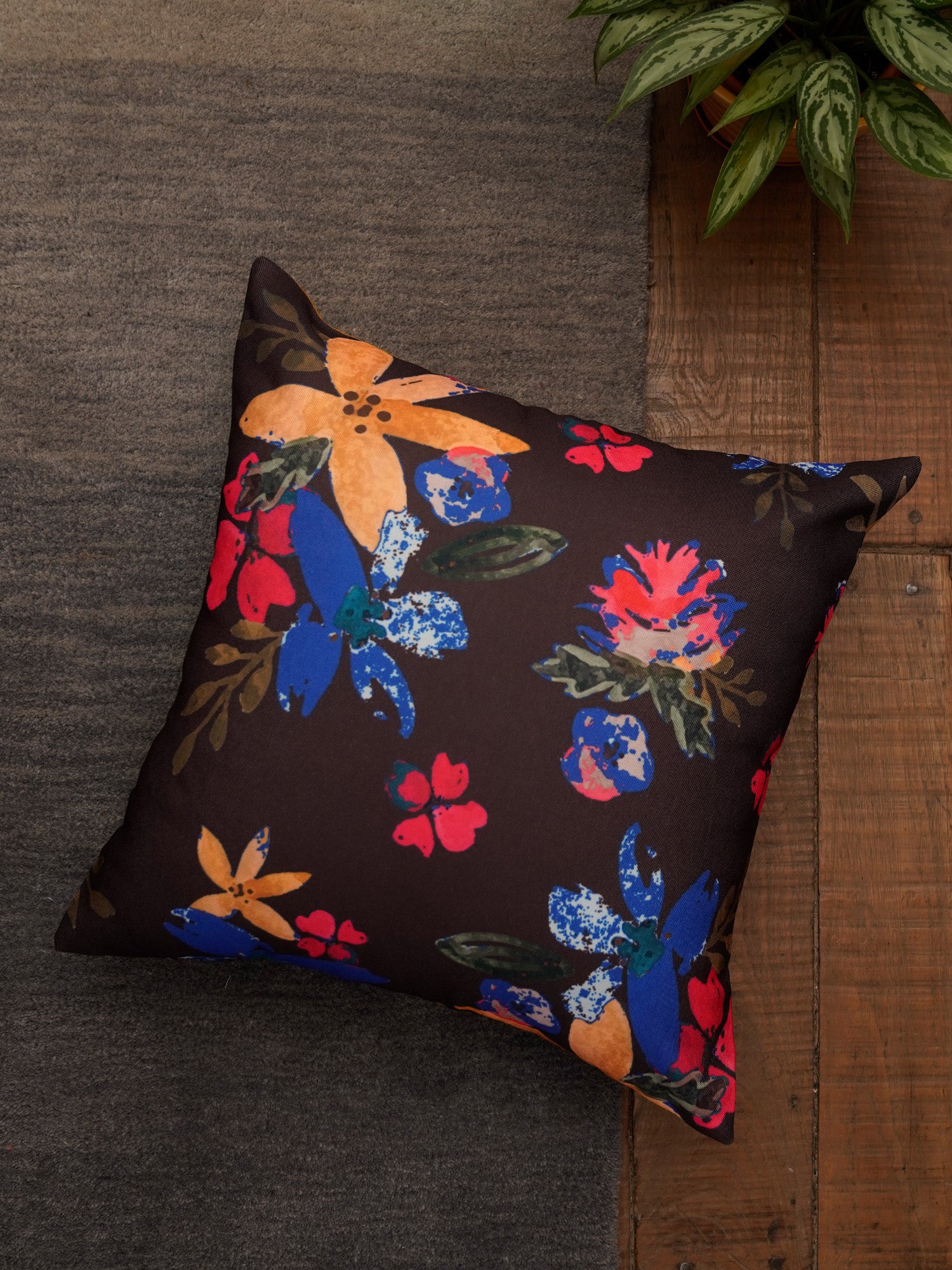 Cushion Cover Polycanvas Watercolor Florals Brown - 16" X 16"