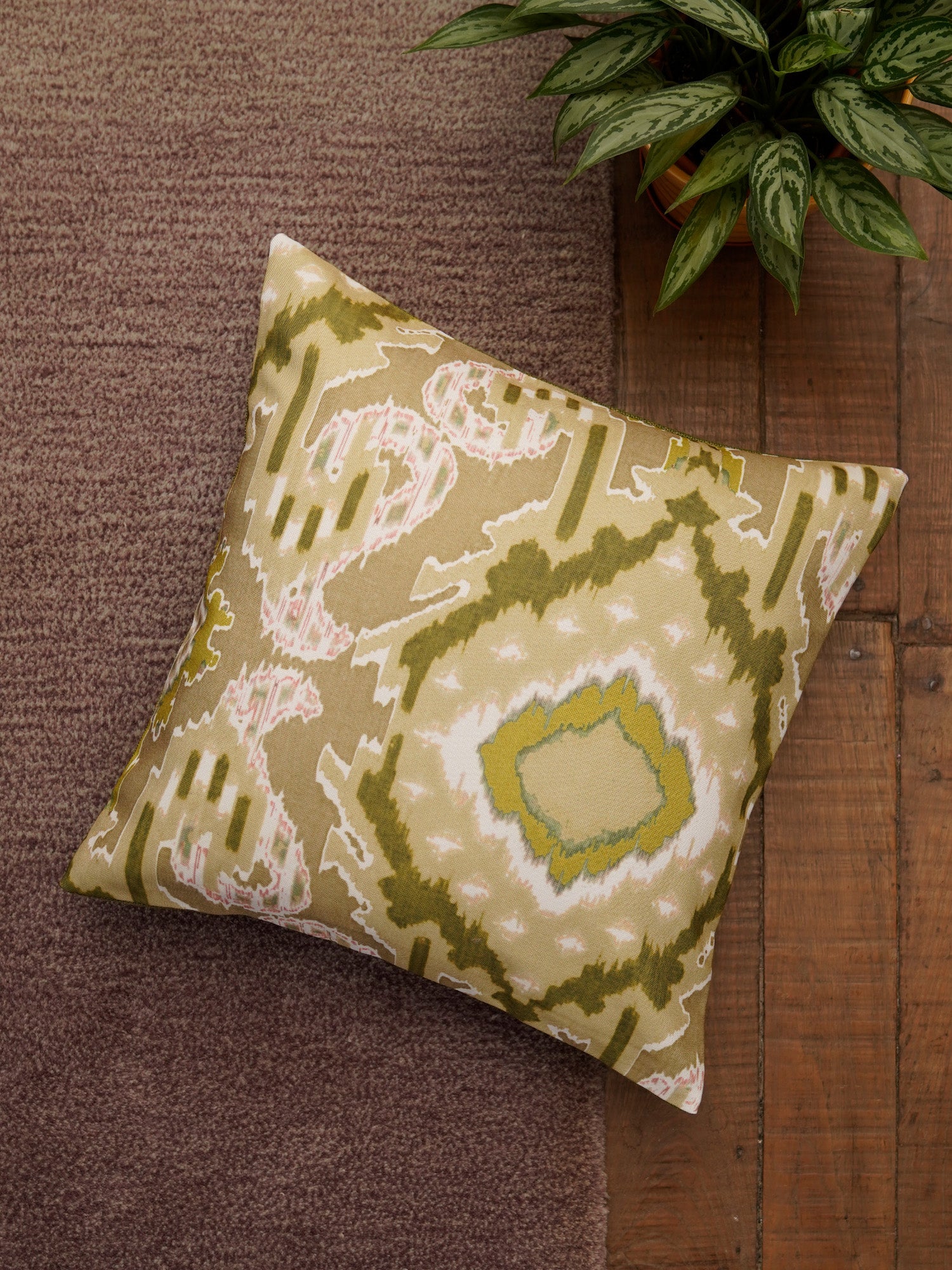 Cushion Cover Polycanvas Modern Ikat Green - 16" X 16"