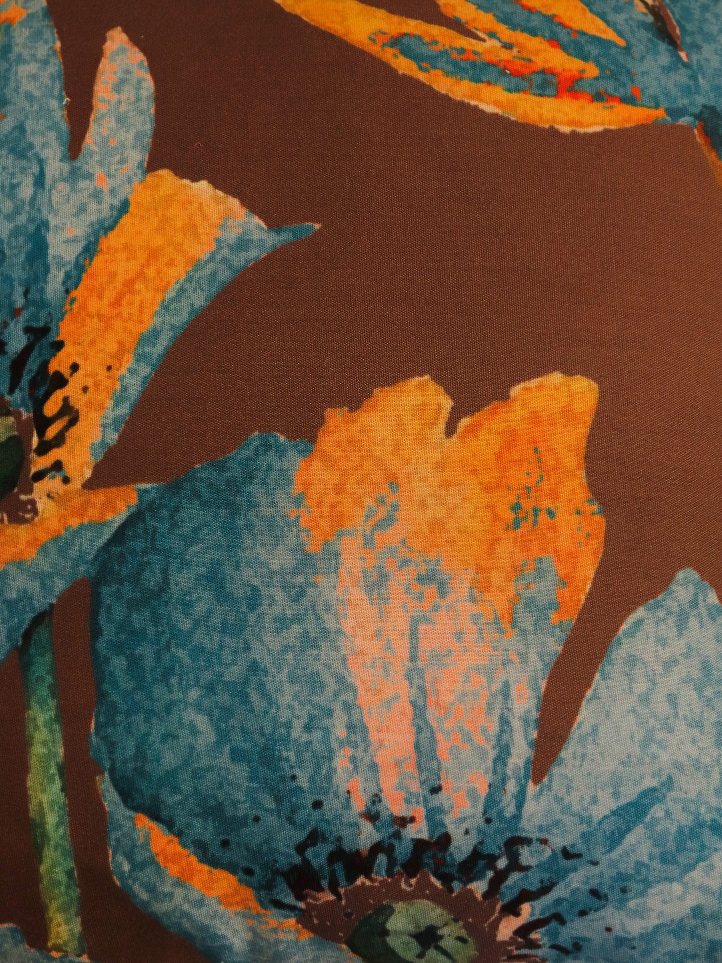 Cushion Cover Printed Poly Canvas Floral Brown Blue Yellow - 16"x16"