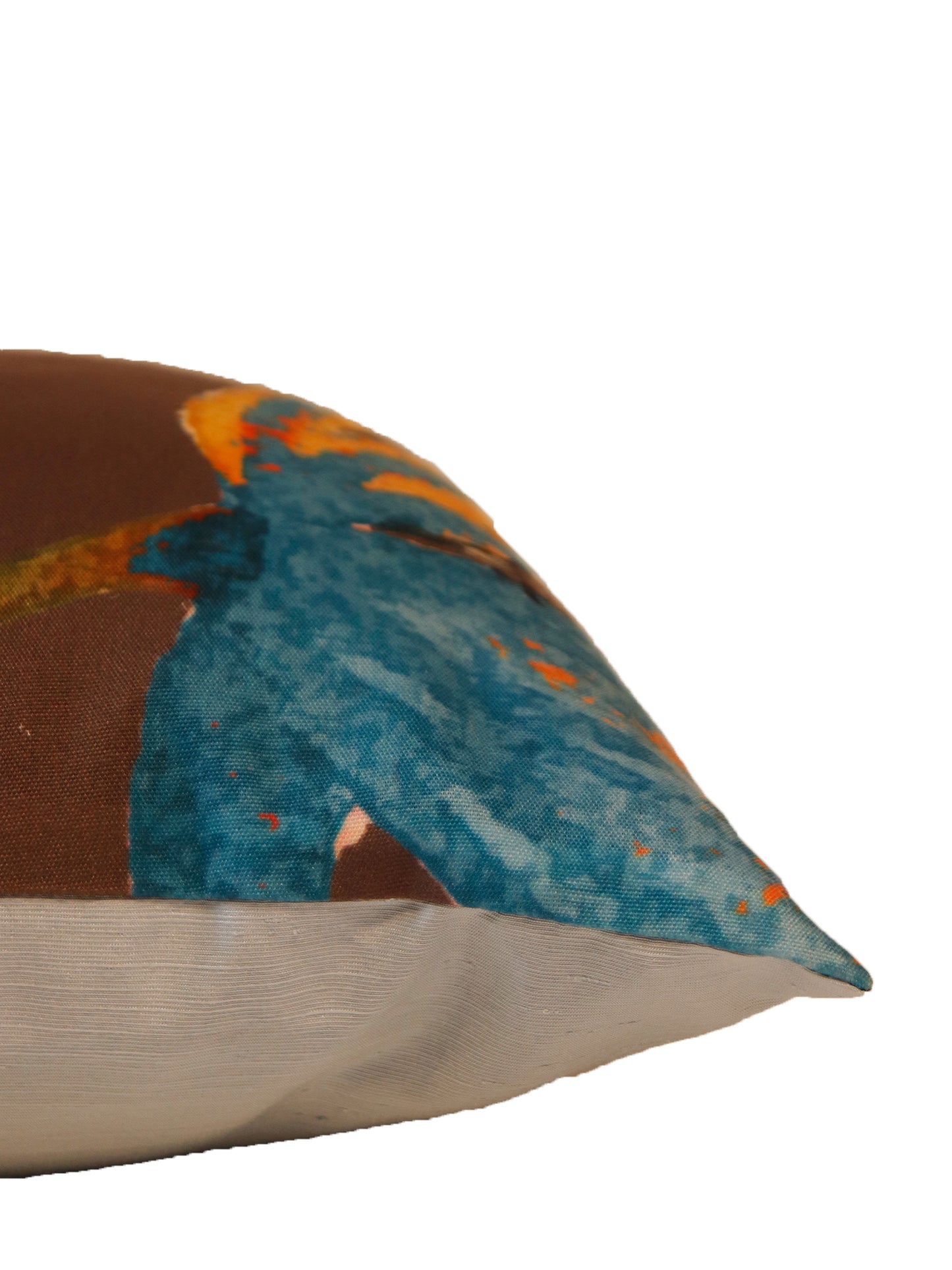 Cushion Cover Printed Poly Canvas Floral Brown Blue Yellow - 16"x16"